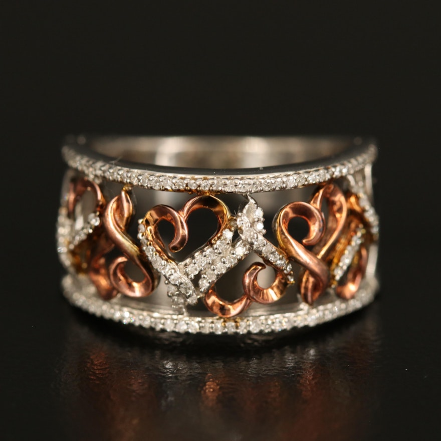 Sterling Silver Diamond Openwork Heart Ring