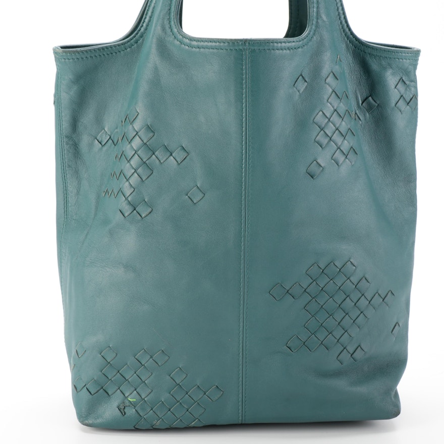 Bottega Veneta Leather Tote Bag with Intrecciato Detail