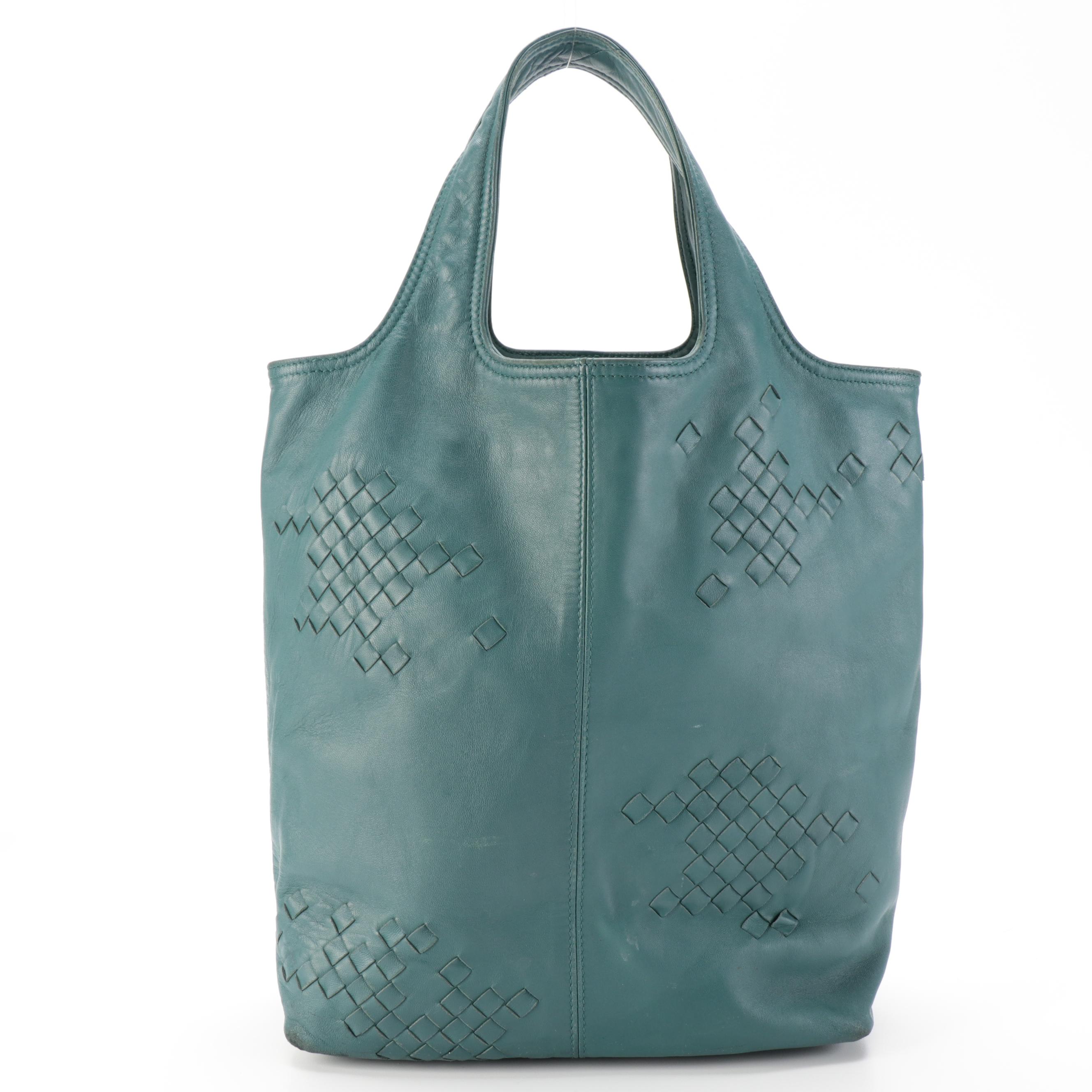 Bottega Veneta Leather Tote Bag with Intrecciato Detail