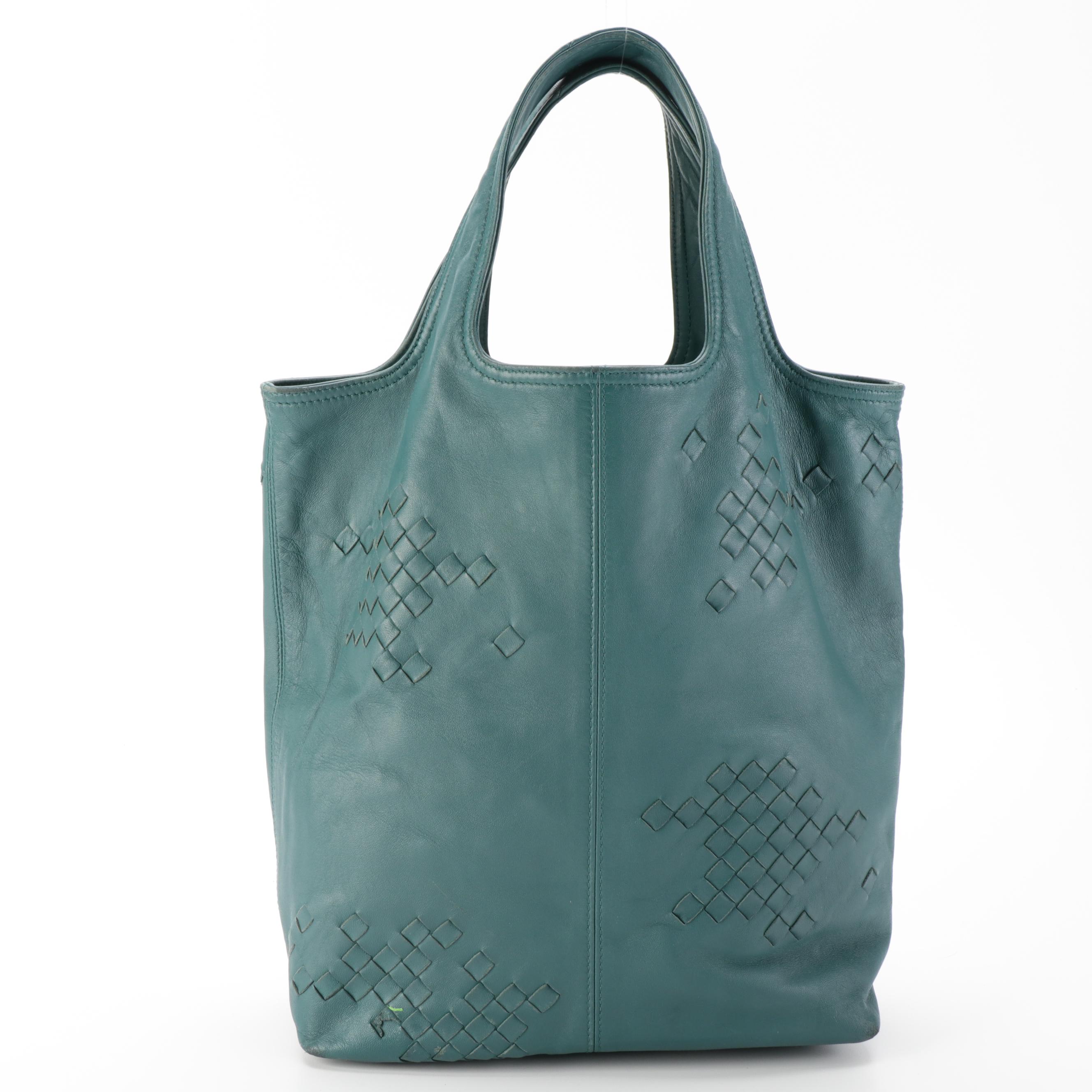 Bottega Veneta Leather Tote Bag with Intrecciato Detail