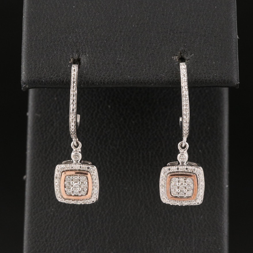 Sterling Diamond Drop Earrings with 10K Accents