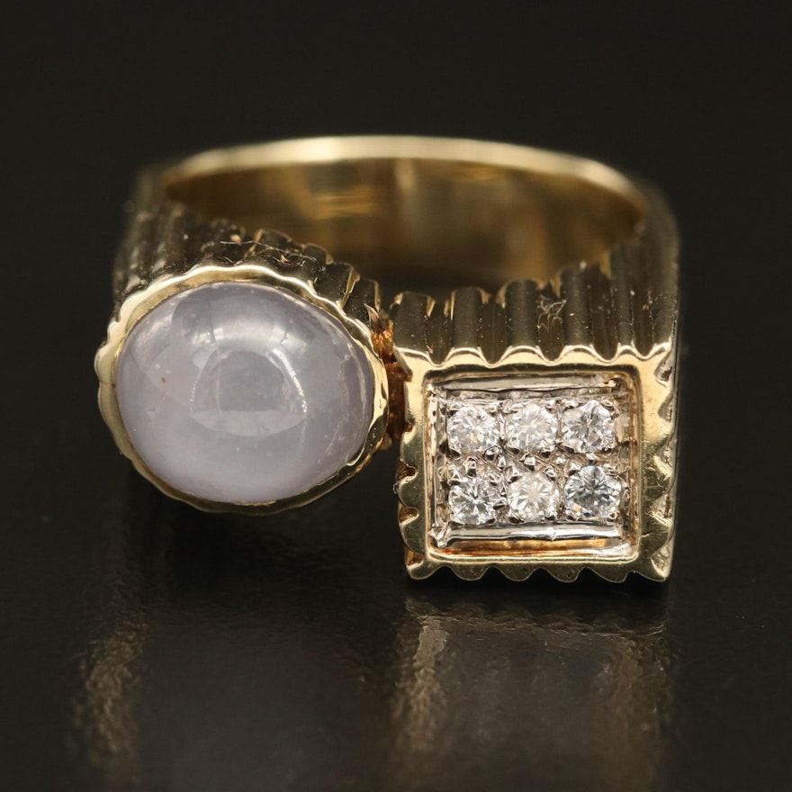 1960s 14K 6.32 CT Star Sapphire and Diamond Ring