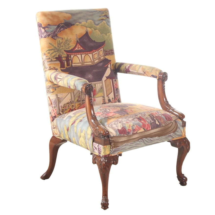 George III Style Carved Mahogany Armchair, Late 20th Century