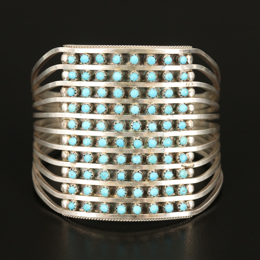 Signed Sterling Turquoise Petit Point Cuff