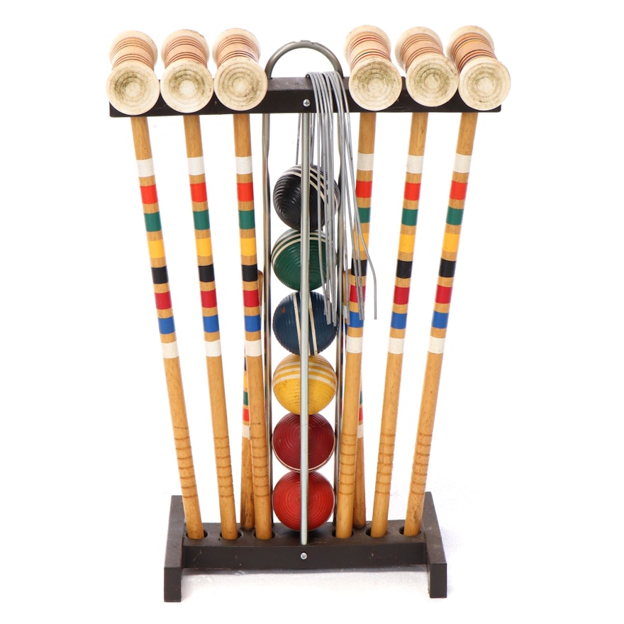 Six Player Croquet Equipment Set, Mid to Late 20th Century