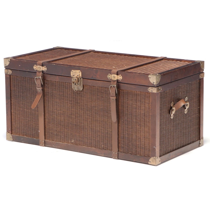 Contemporary Wicker and Wood Trunk