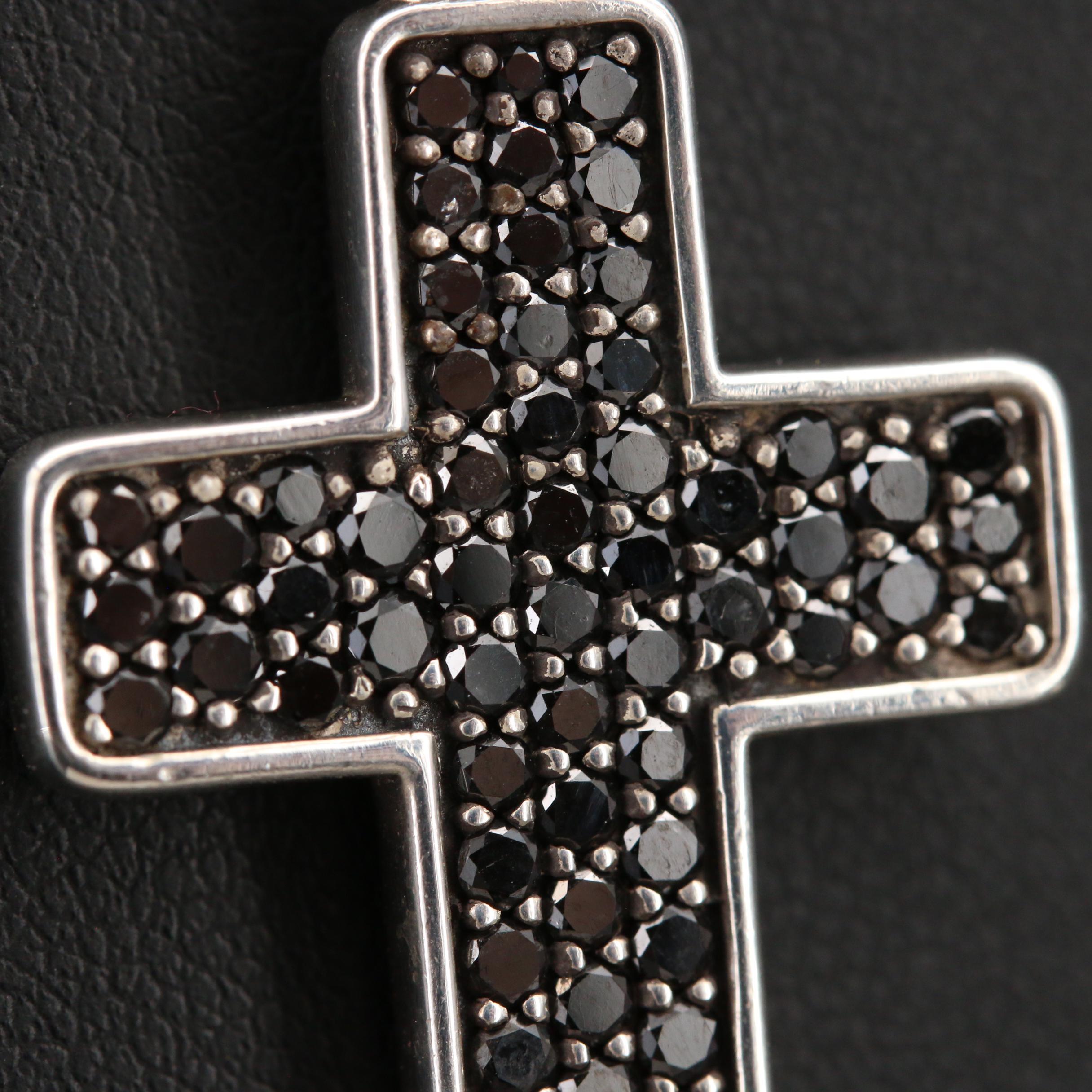 David Yurman Sterling 1.95 Pavé Black Diamond Cross Pendant Necklace