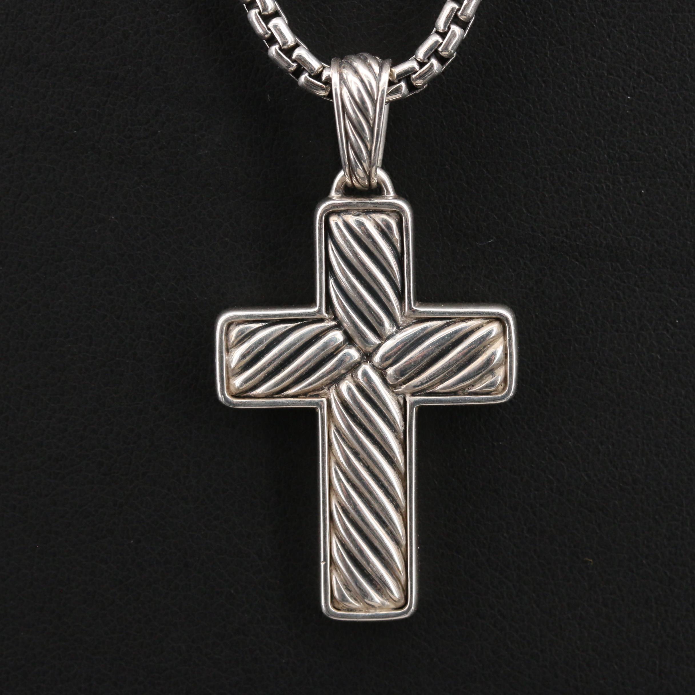 David Yurman Sterling 1.95 Pavé Black Diamond Cross Pendant Necklace