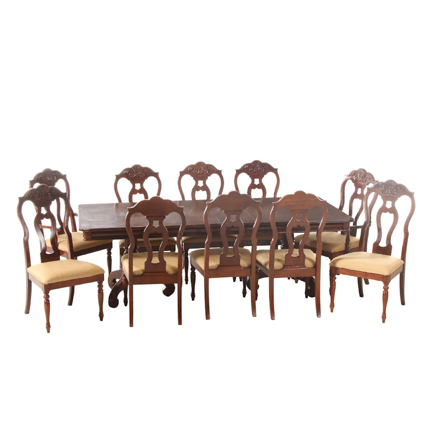 Classical Style Hardwood Extension Dining Room Table and Ten Chairs