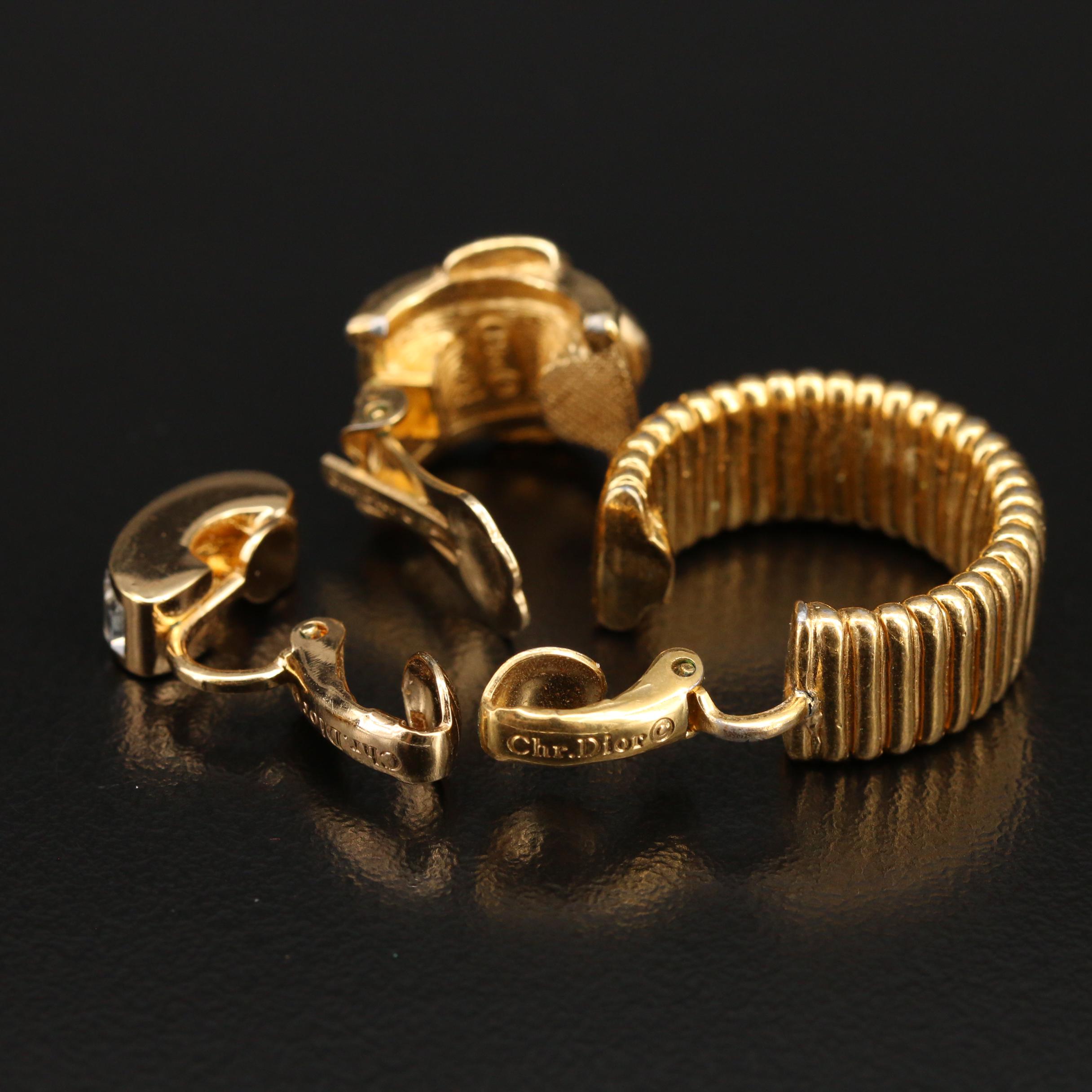 Christian Dior Hoop Clip Earrings with Rhinstone Earrings and Pendant