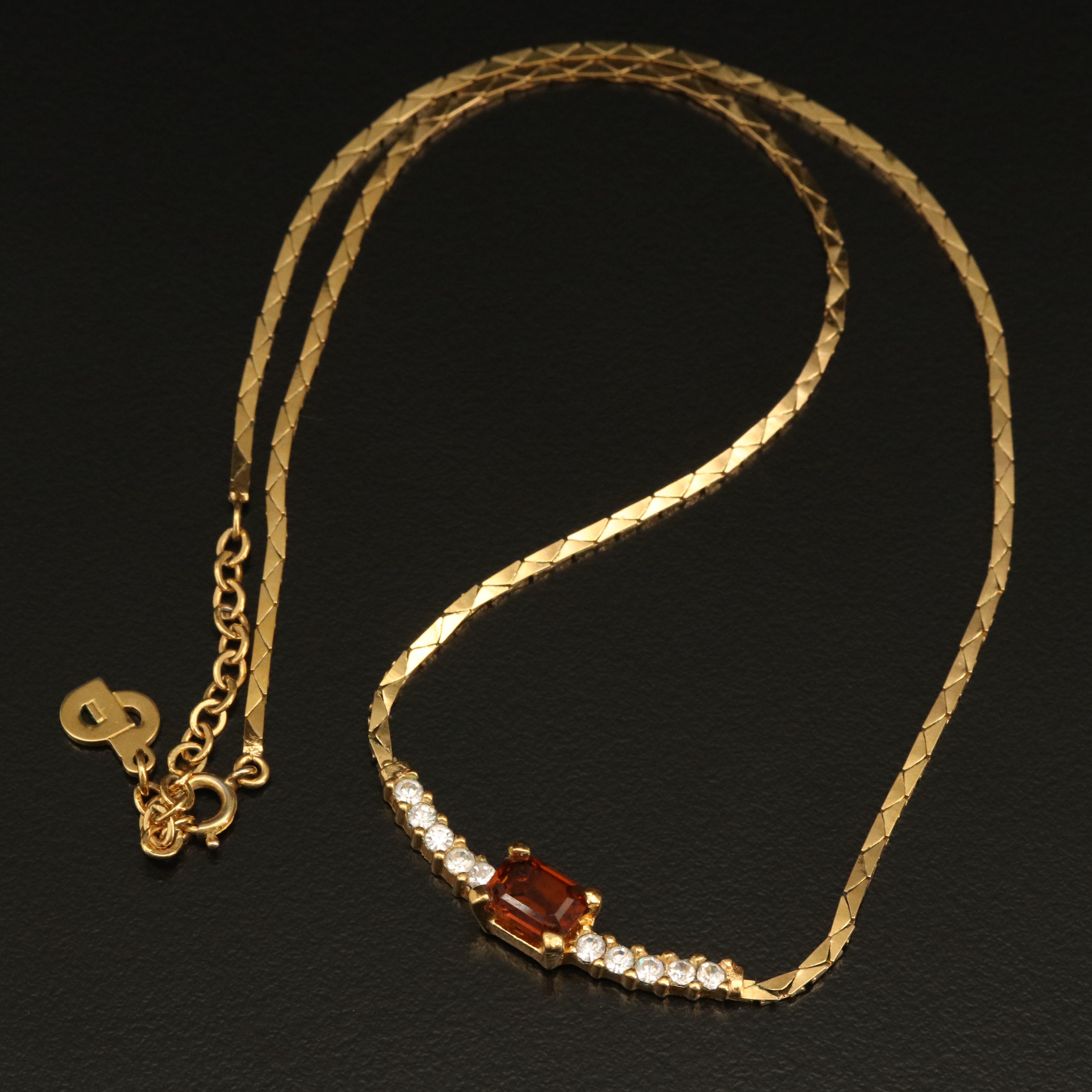 Christian Dior Rhinestone and Glass Station Necklace