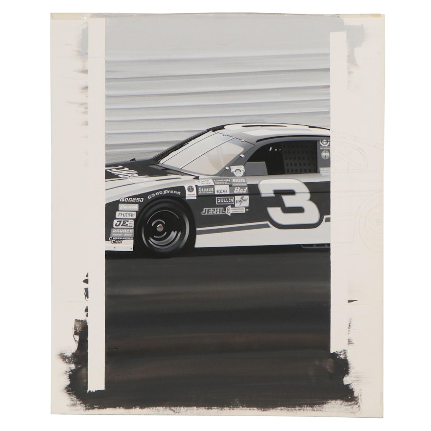 John Ball Gouache Illustration of Dale Earnhardt #3 NASCAR Race Car