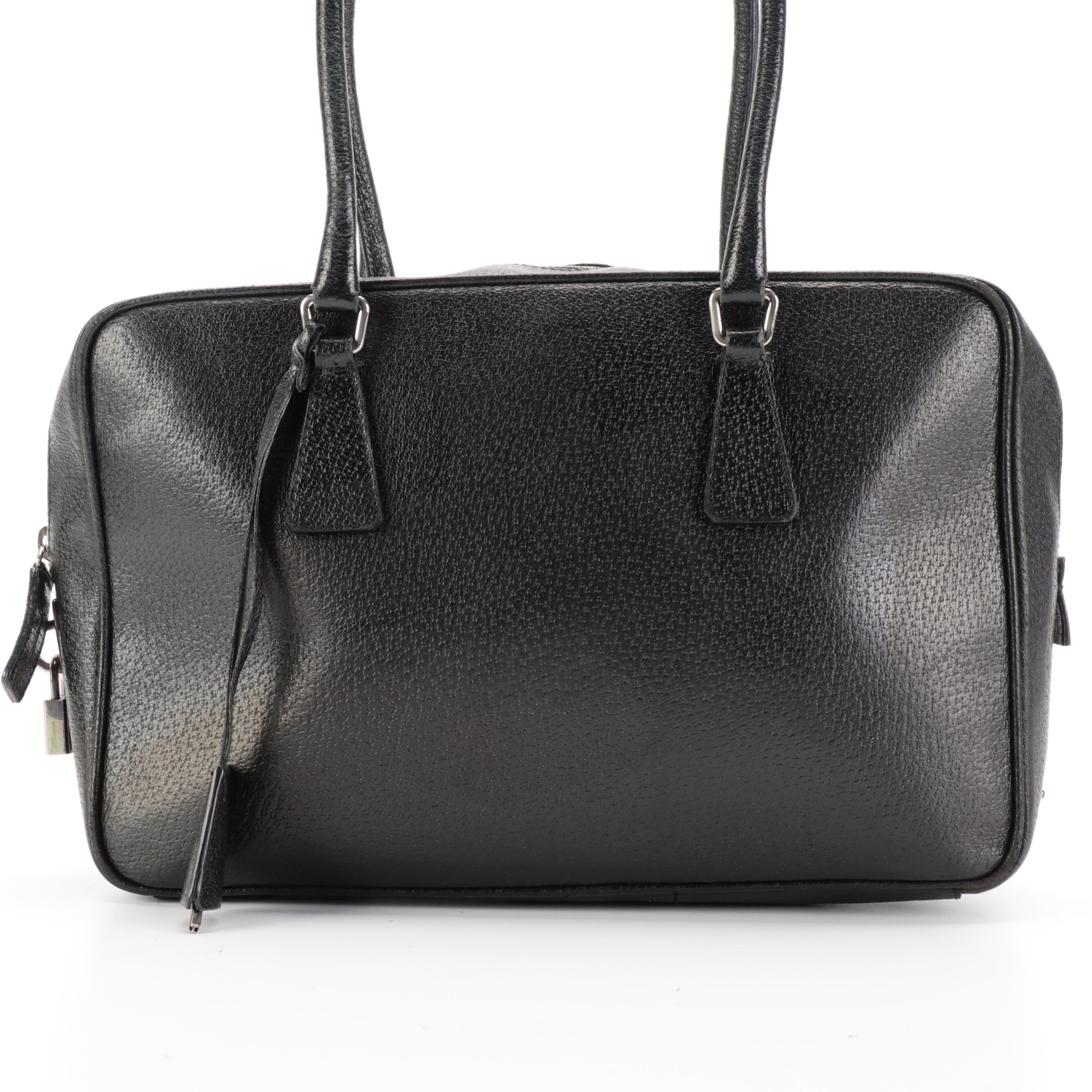 Prada Handbag in Black Leather with Padlock