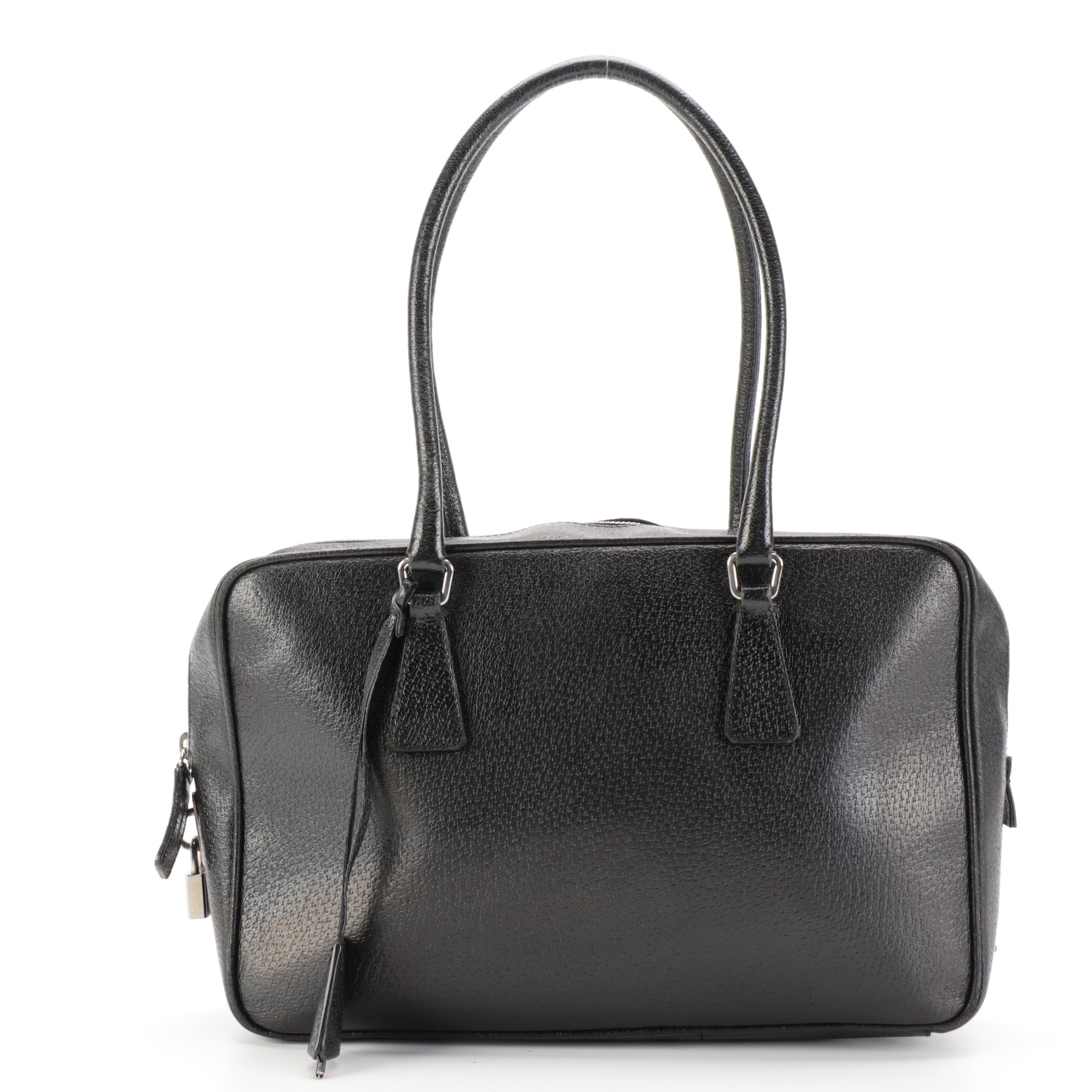 Prada Handbag in Black Leather with Padlock