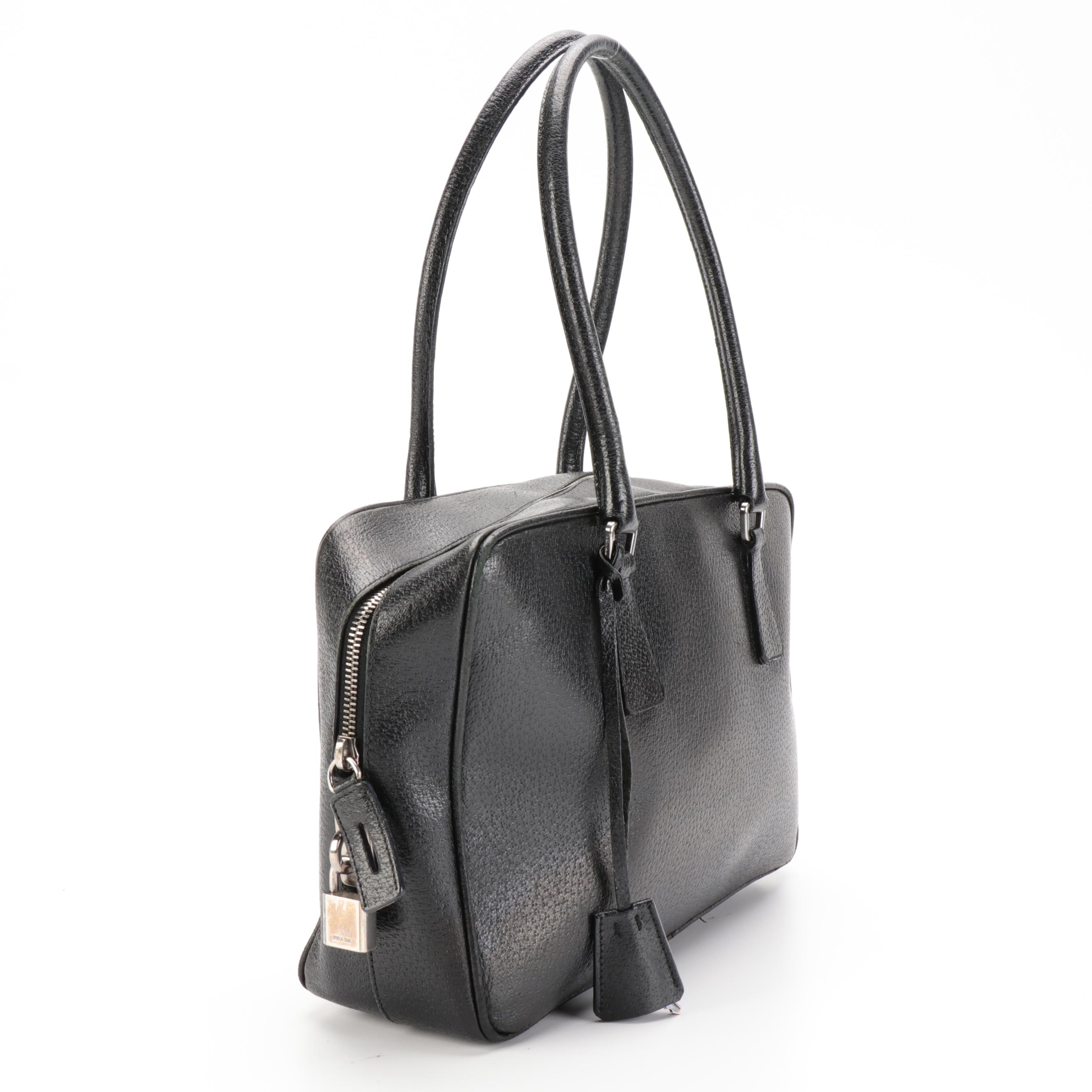 Prada Handbag in Black Leather with Padlock
