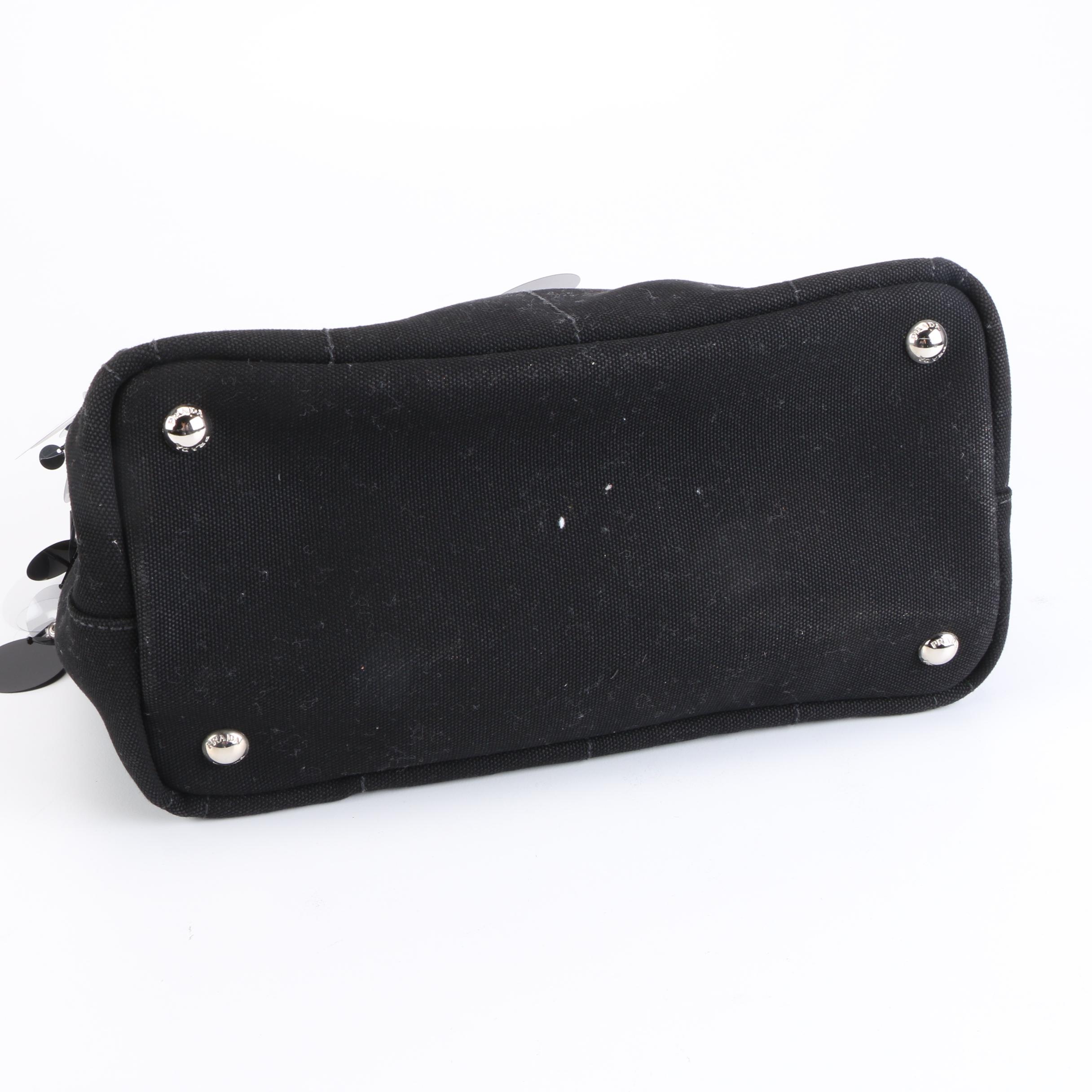 Prada Canapa Pailette and Beaded Embellished Black Canvas Tote