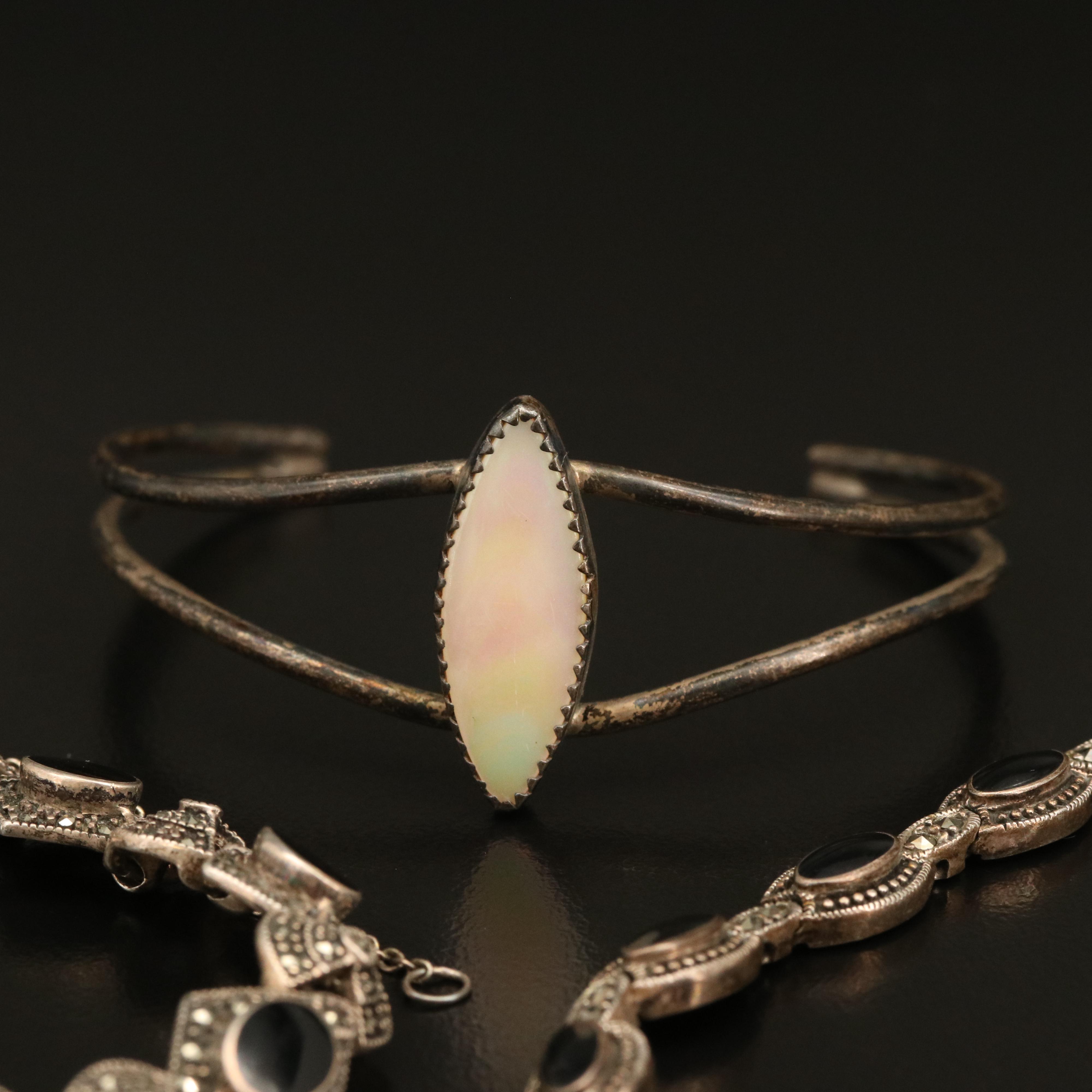 Sterling Earrings, Bracelets and Pendant Including Pearl and Black Onyx