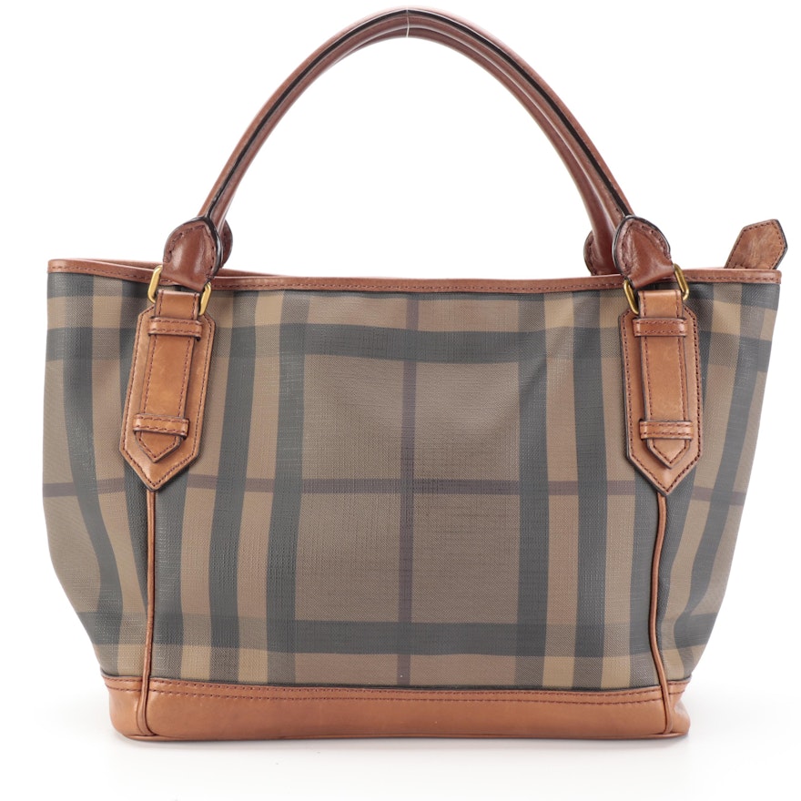 Burberry Tote Bag in Coated Canvas with Leather Trim