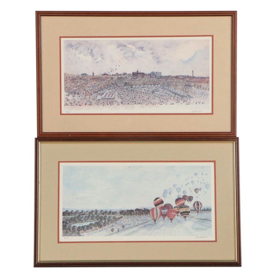 Jack Howard Offset Lithographs "Fantasy in the Wind" and Ohio Park Scene