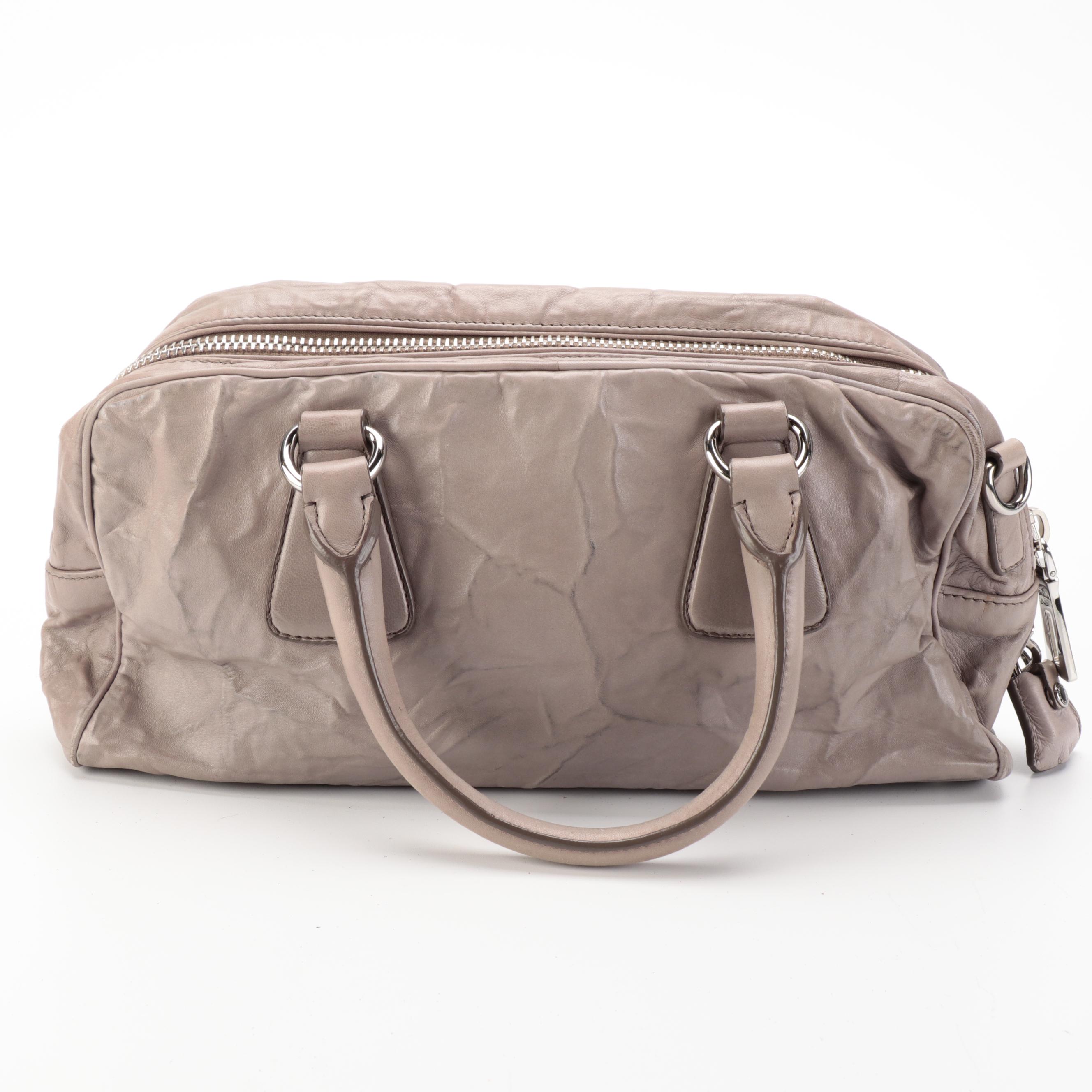 Prada Gray Leather Two-Way Handbag