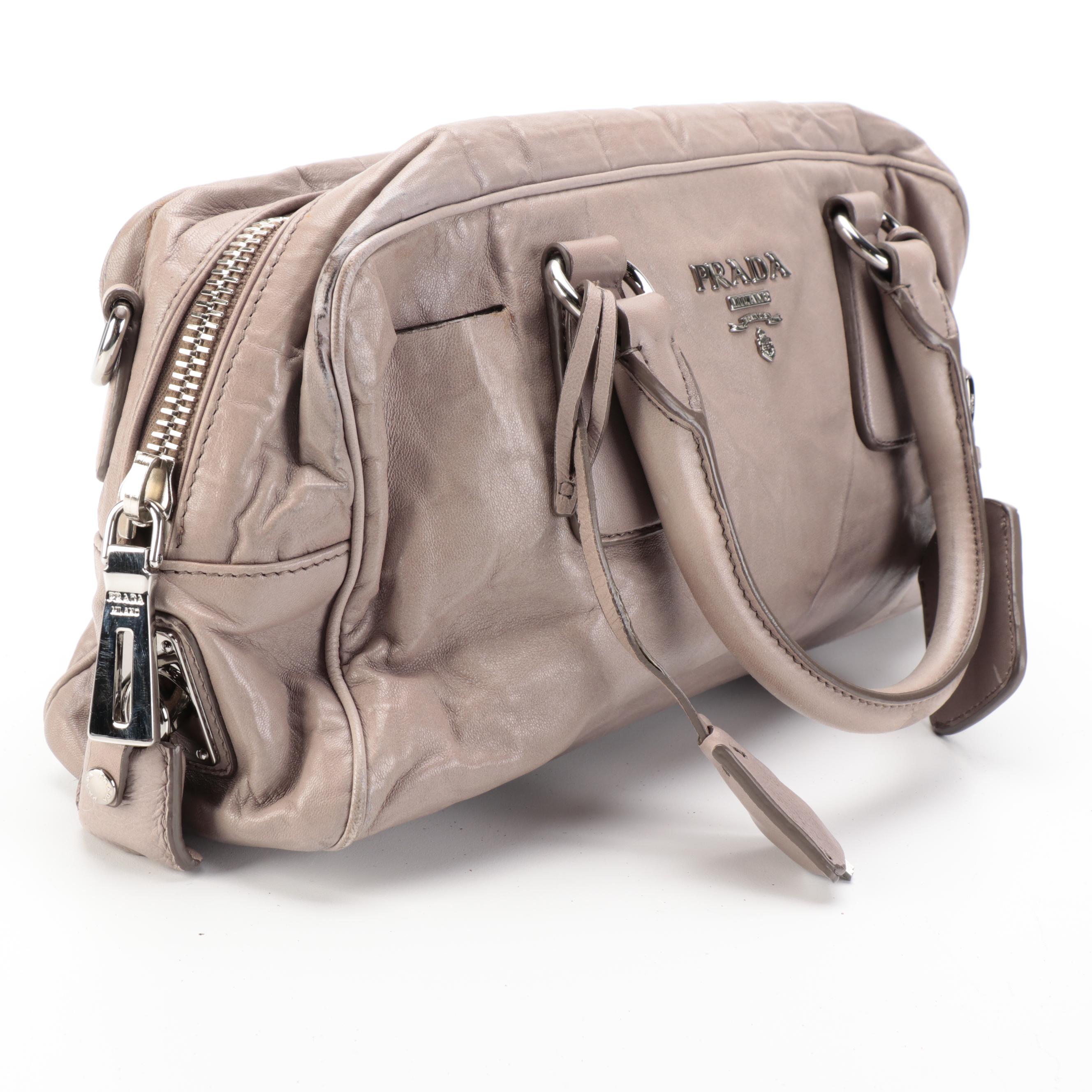 Prada Gray Leather Two-Way Handbag