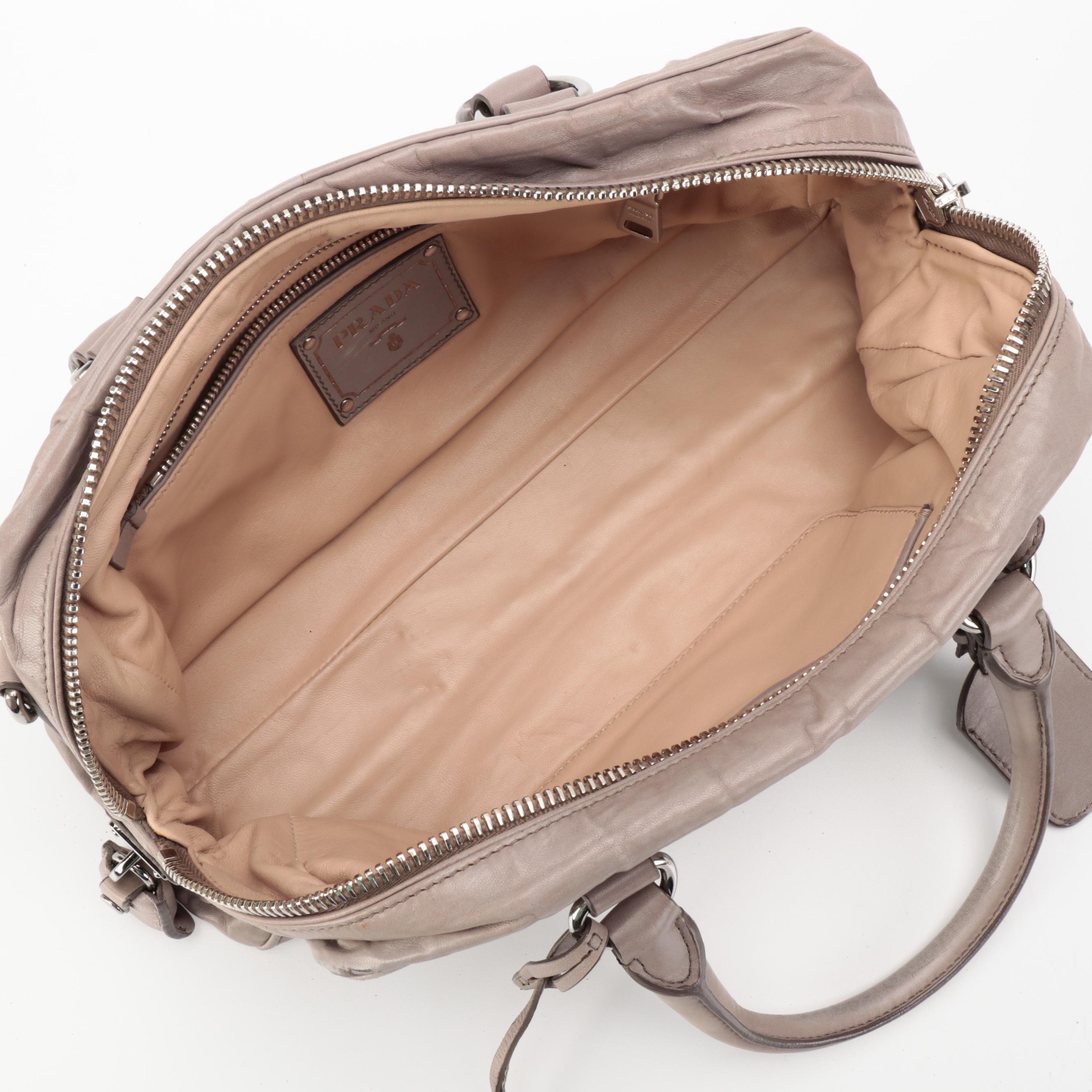 Prada Gray Leather Two-Way Handbag