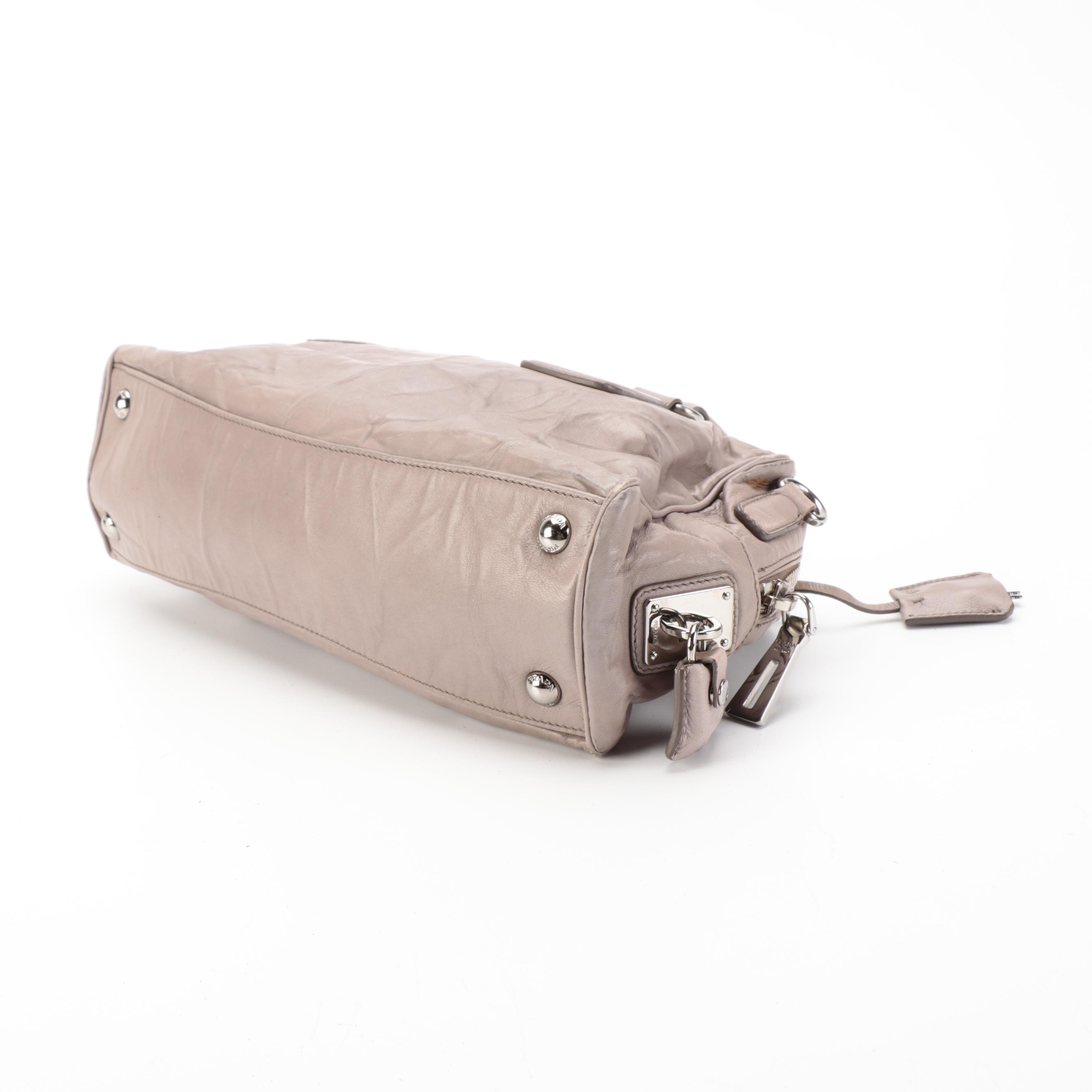 Prada Gray Leather Two-Way Handbag