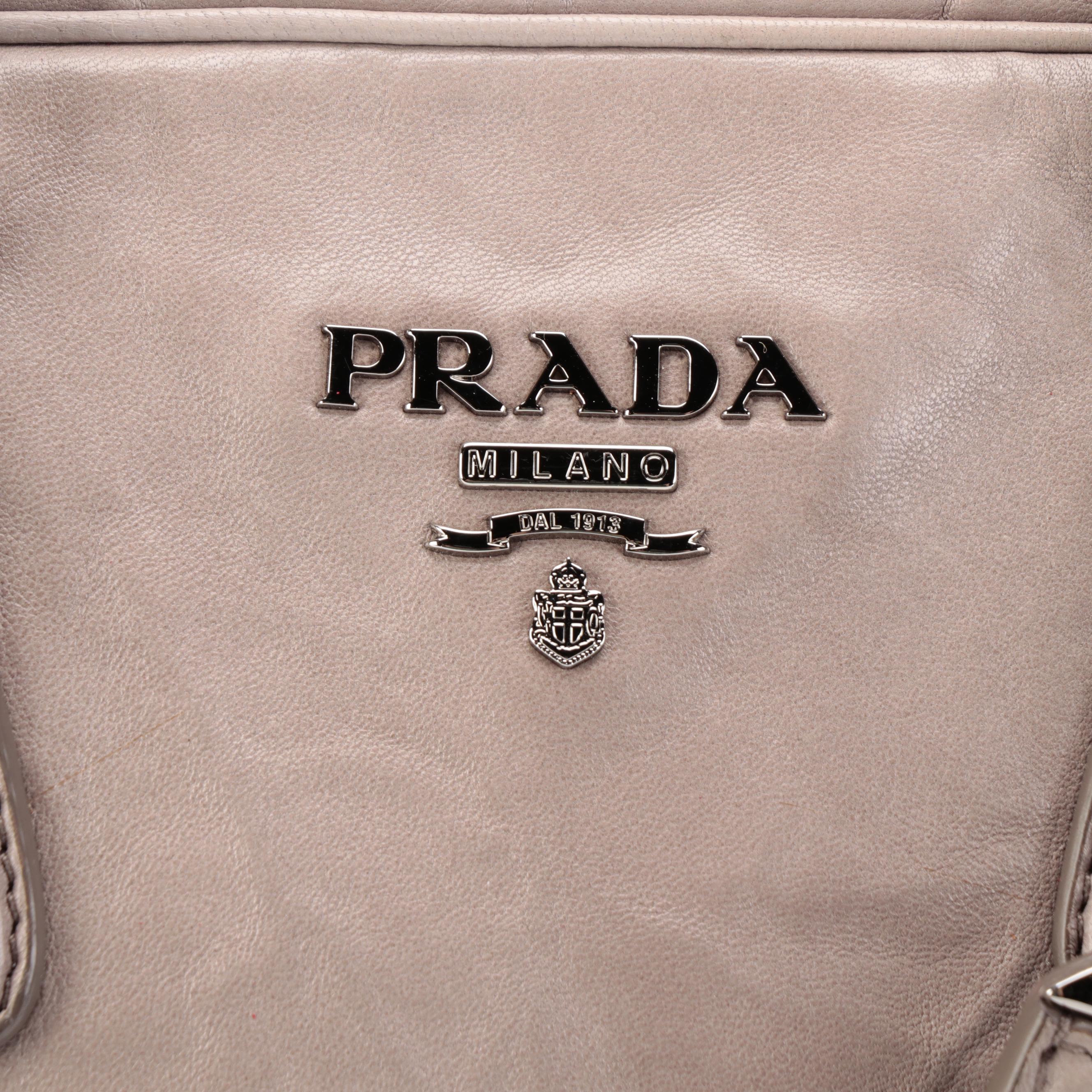 Prada Gray Leather Two-Way Handbag