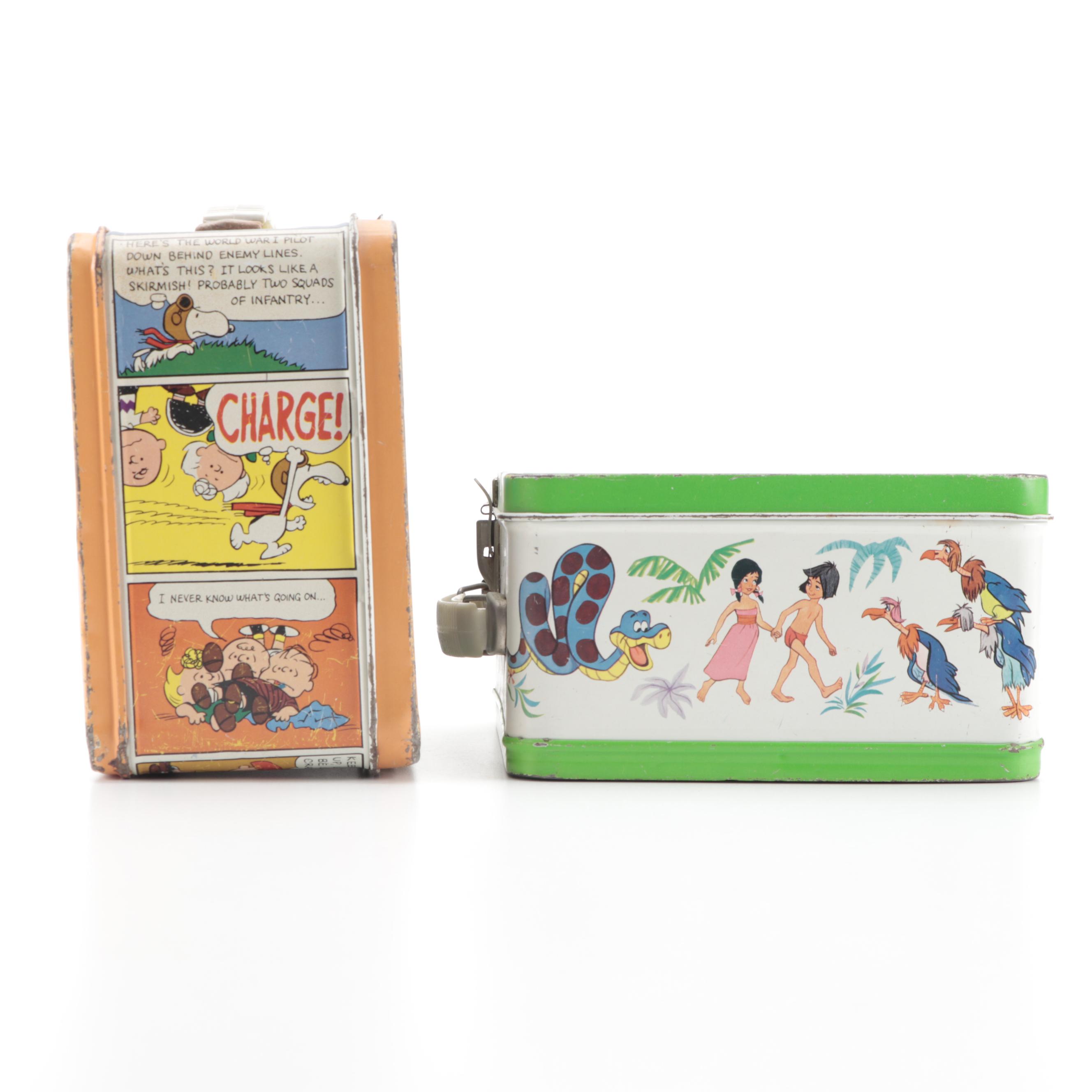 Peanuts and Jungle Book Metal Lunchboxes, 1960s