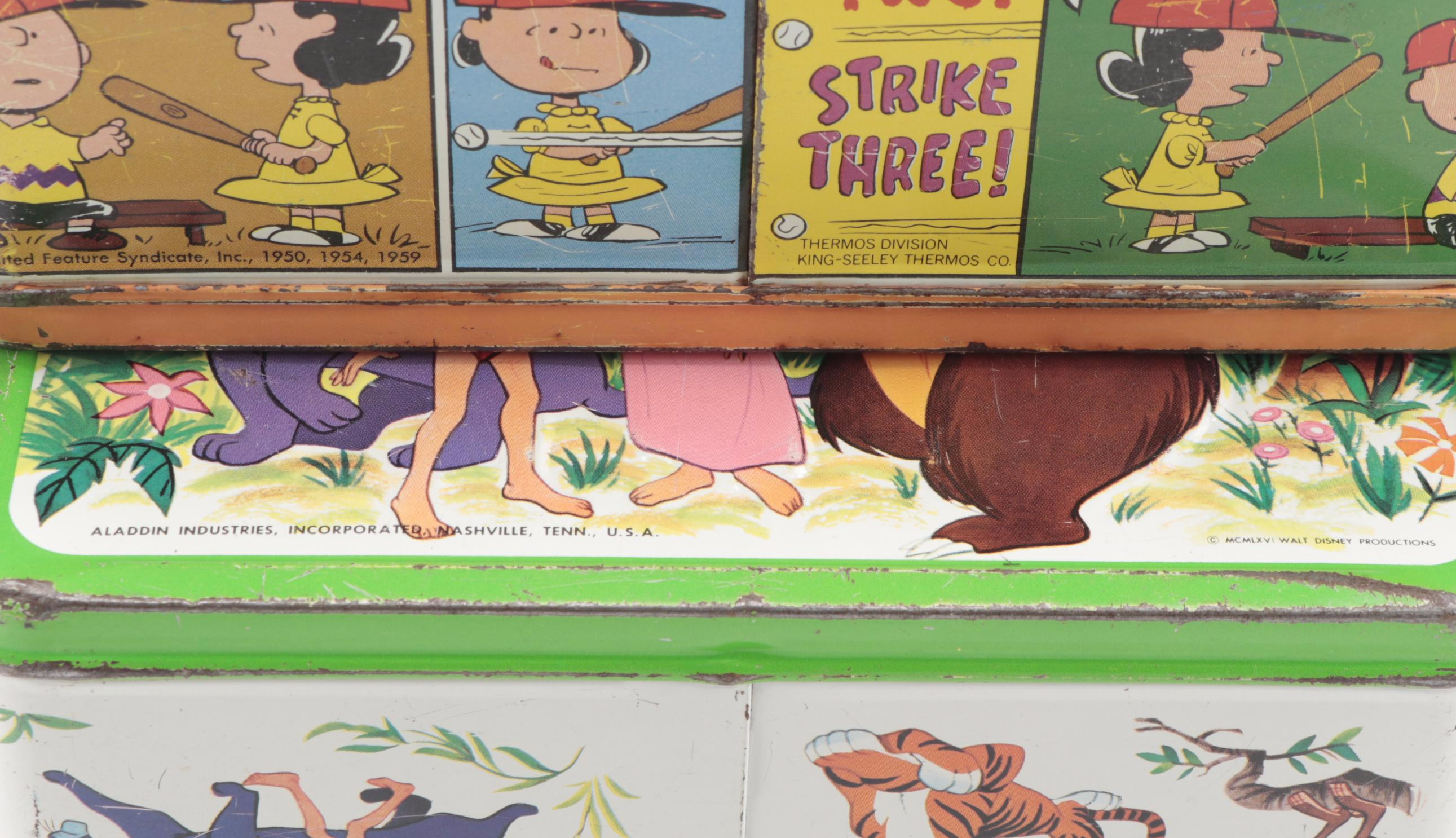 Peanuts and Jungle Book Metal Lunchboxes, 1960s
