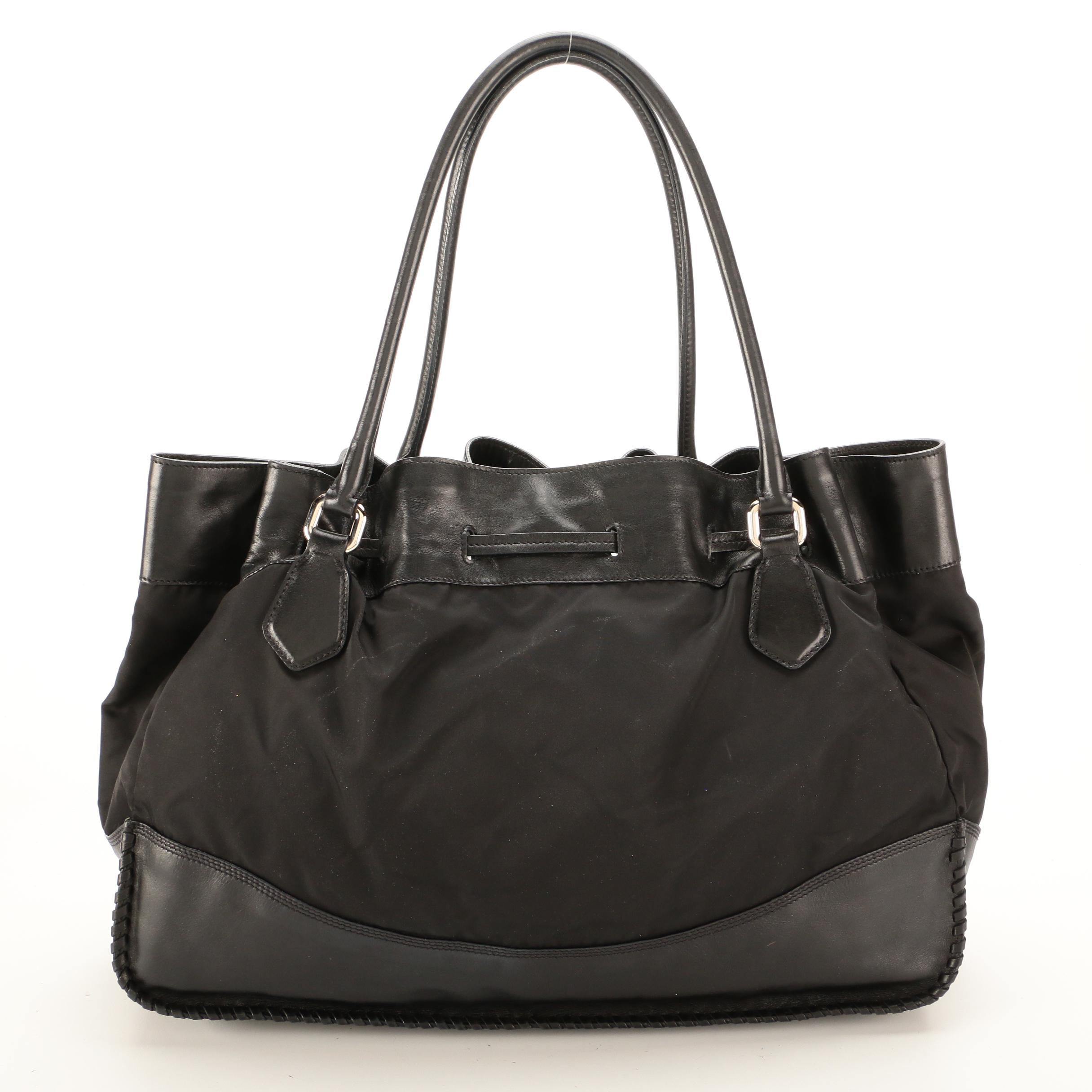 Prada Tote Bag in Black Tessuto Nylon with Whipstitch Leather Trim