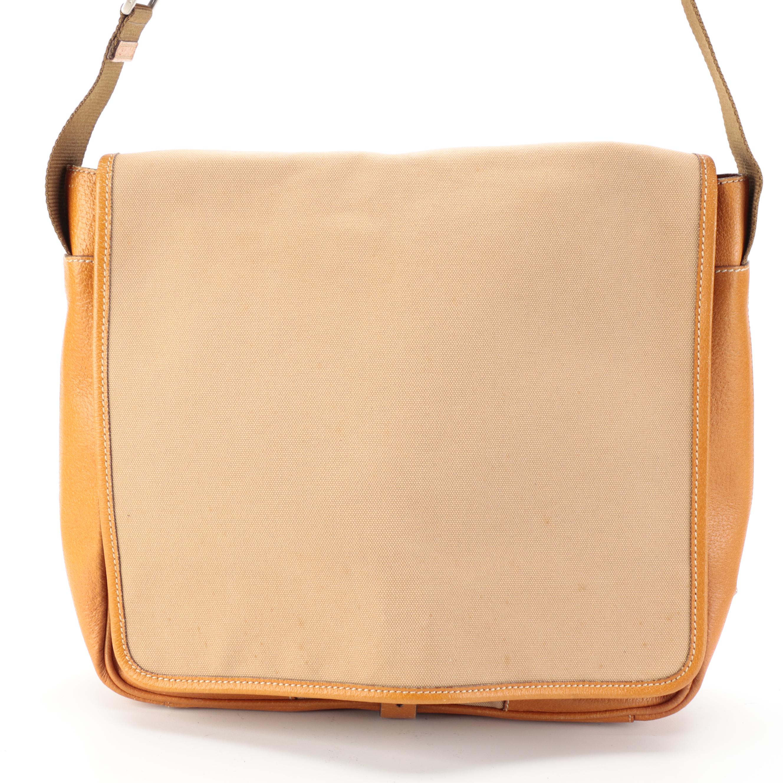 Prada Messenger Bag in Tan Canvas and Leather Trim