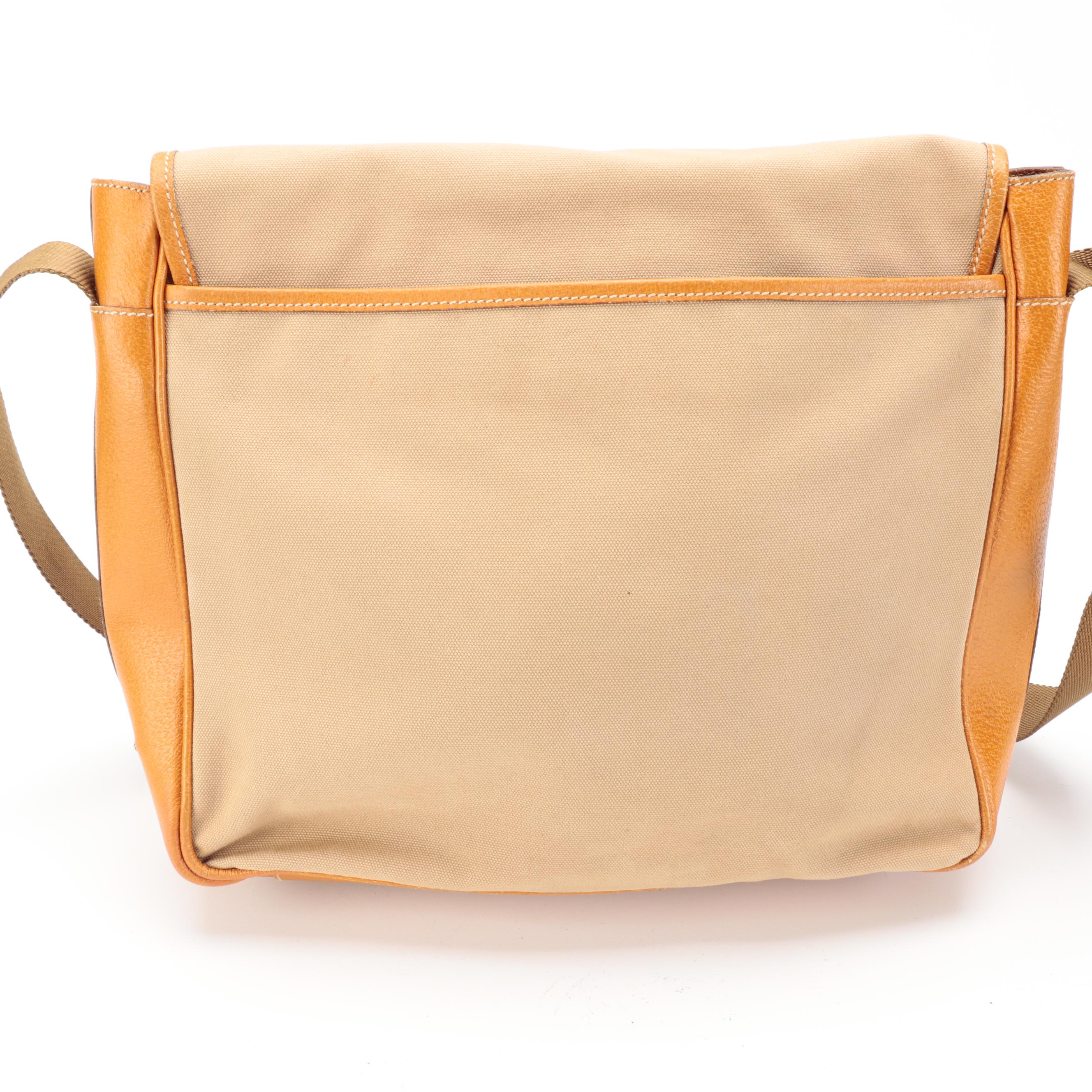Prada Messenger Bag in Tan Canvas and Leather Trim