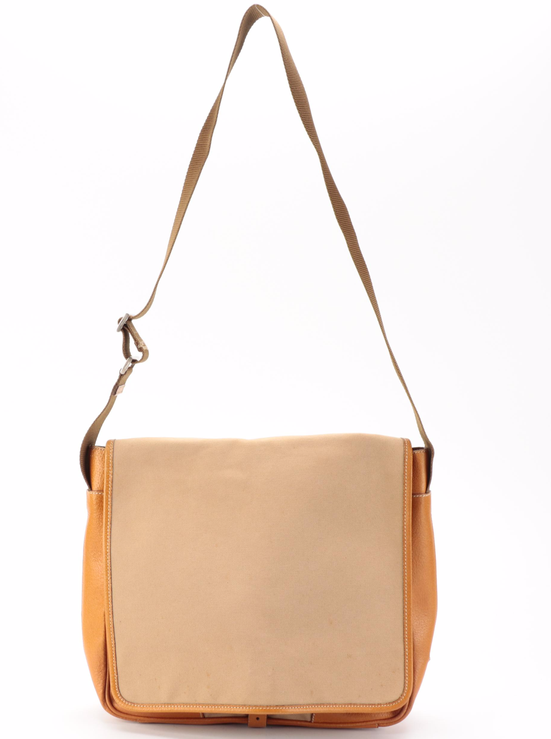 Prada Messenger Bag in Tan Canvas and Leather Trim