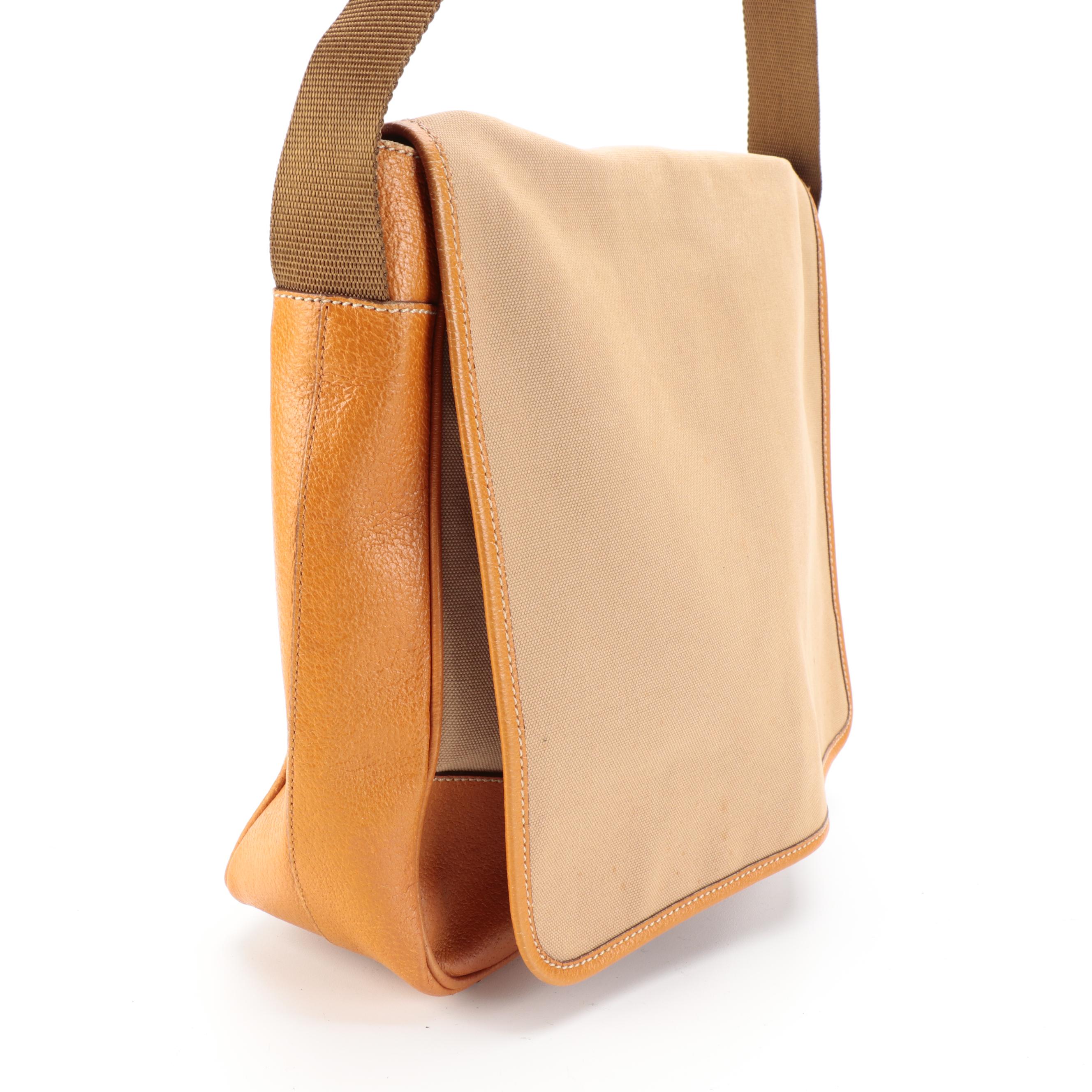 Prada Messenger Bag in Tan Canvas and Leather Trim