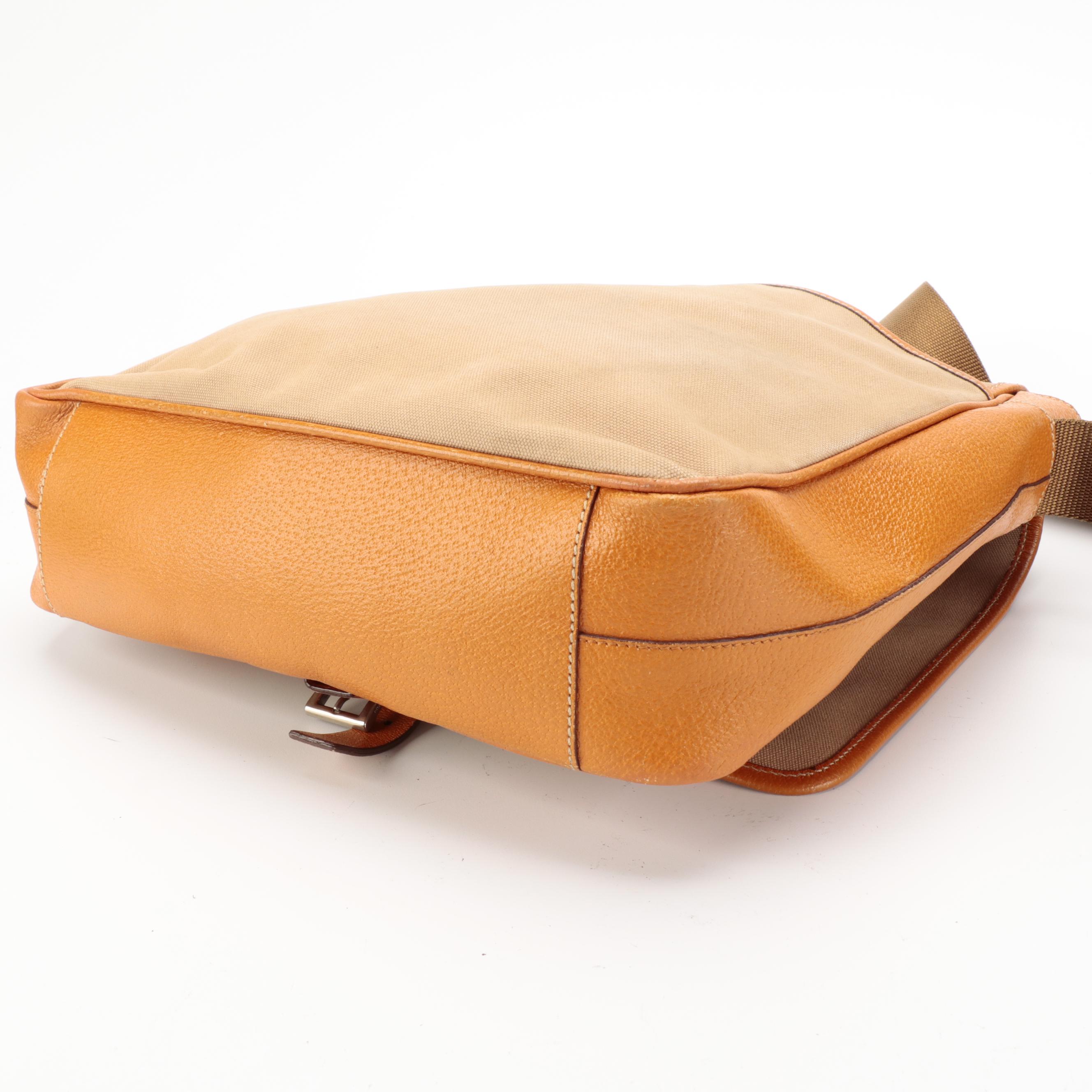 Prada Messenger Bag in Tan Canvas and Leather Trim