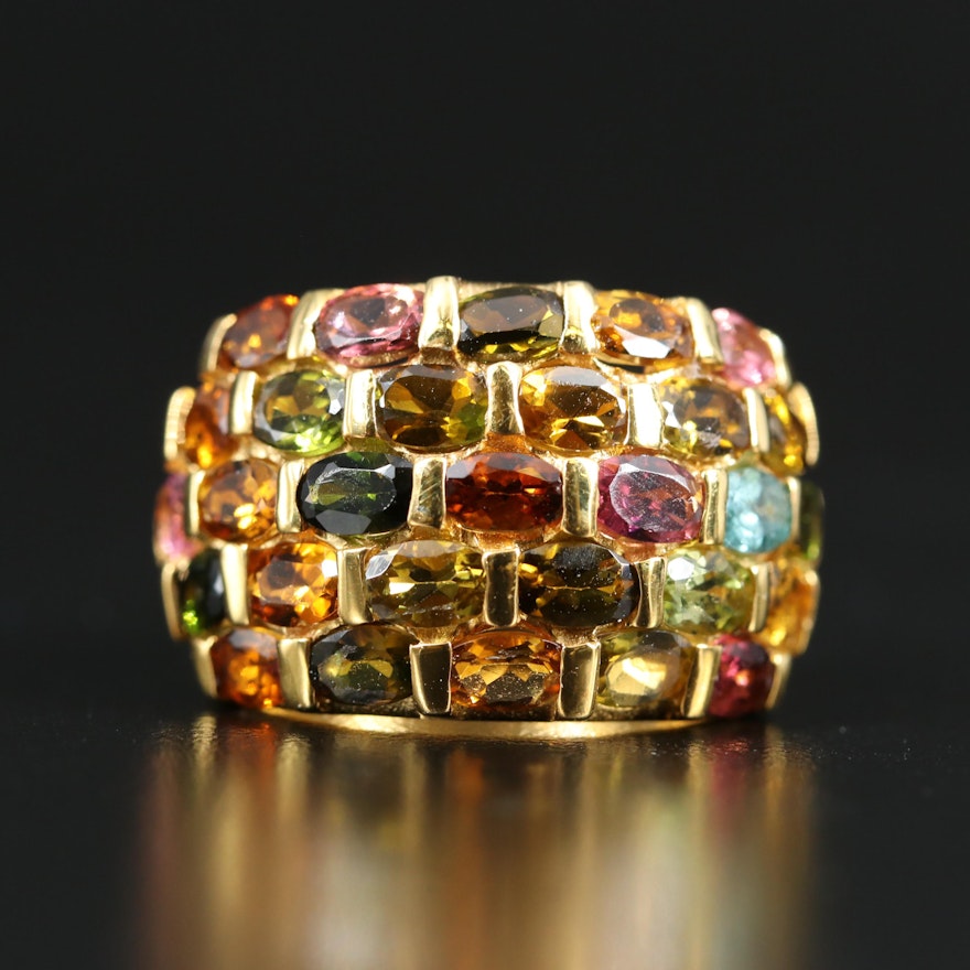 Sterling Tourmaline Multi-Row Ring