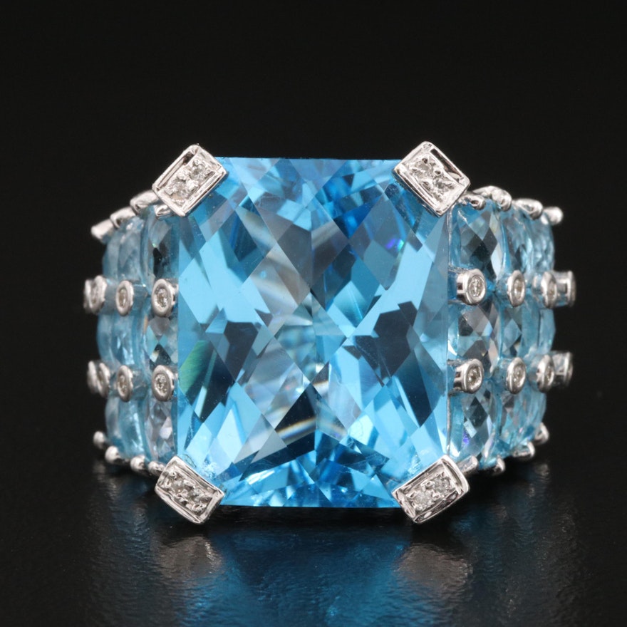 18K Swiss Blue Topaz and Diamond Ring with 24.71 CT Center Stone