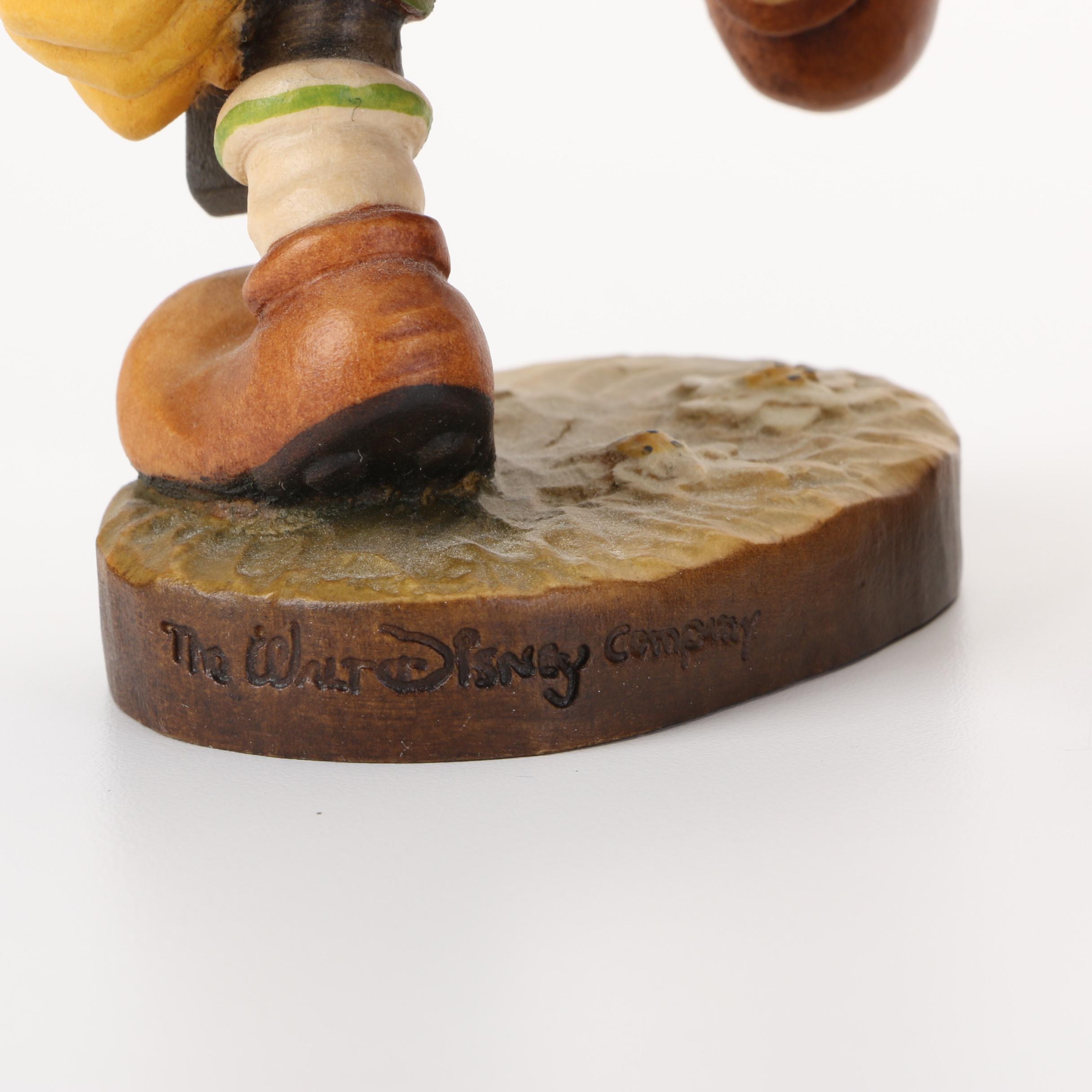 ANRI Disney Hand-Carved Wooden "Mickey and Minnie Mouse" and "Goofy" Figurines