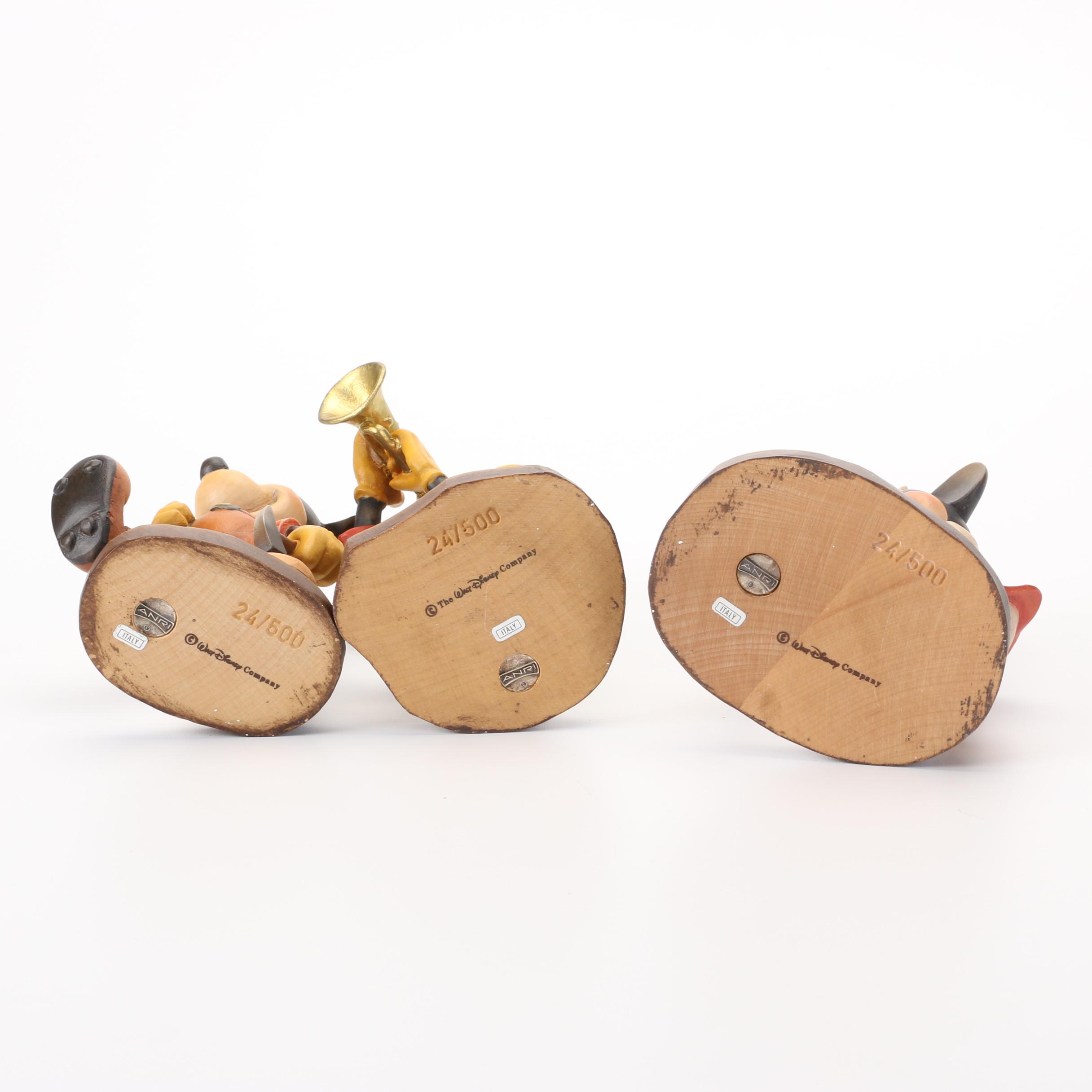 ANRI Disney Hand-Carved Wooden "Mickey and Minnie Mouse" and "Goofy" Figurines