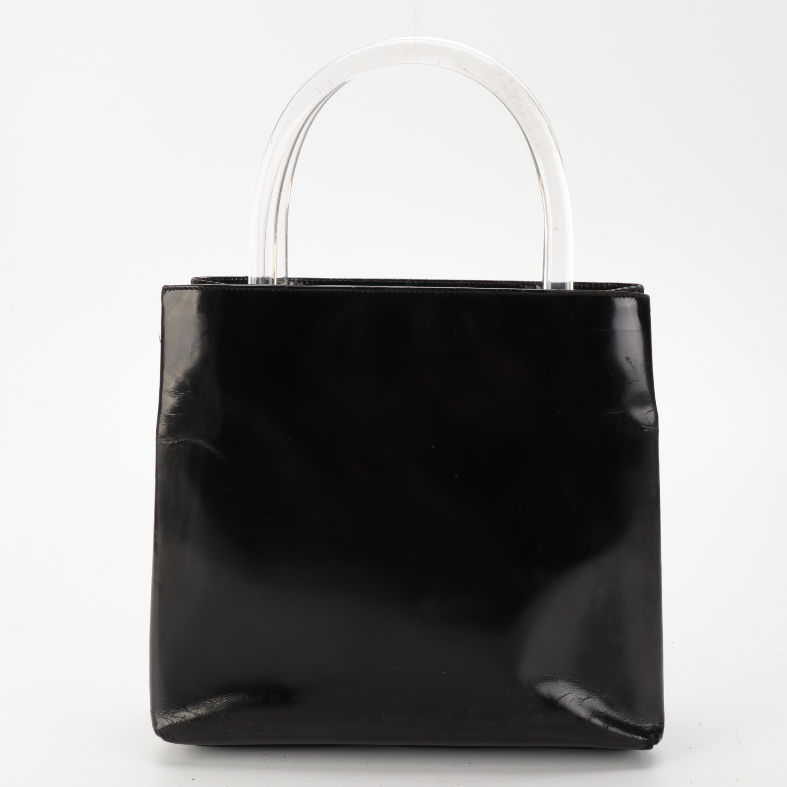 Prada Black Spazzolato Leather Handbag with Transparent Acrylic Handle