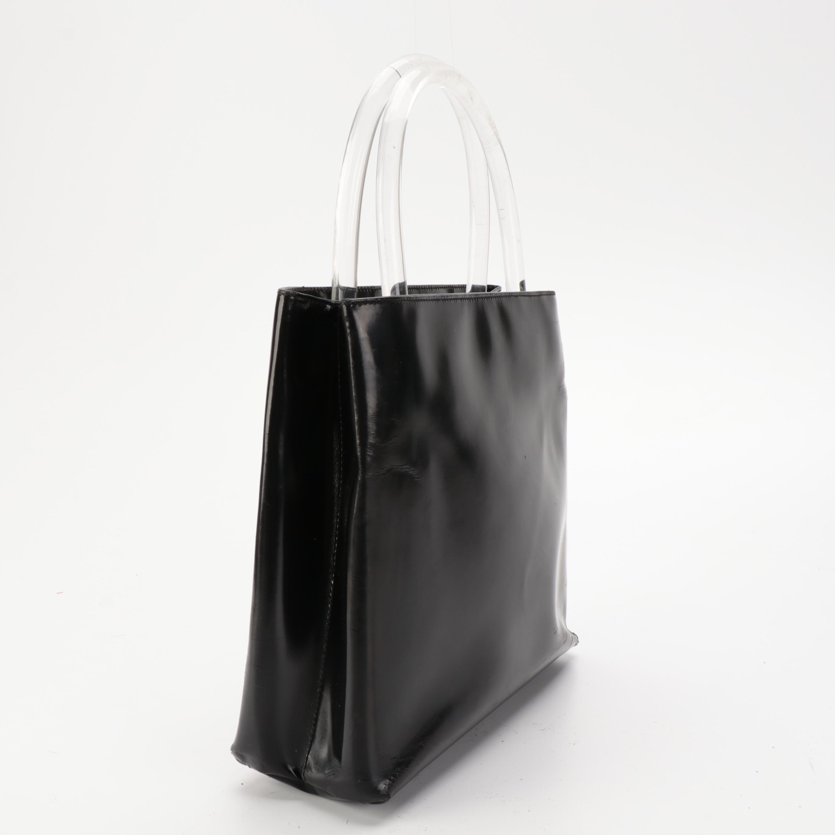 Prada Black Spazzolato Leather Handbag with Transparent Acrylic Handle