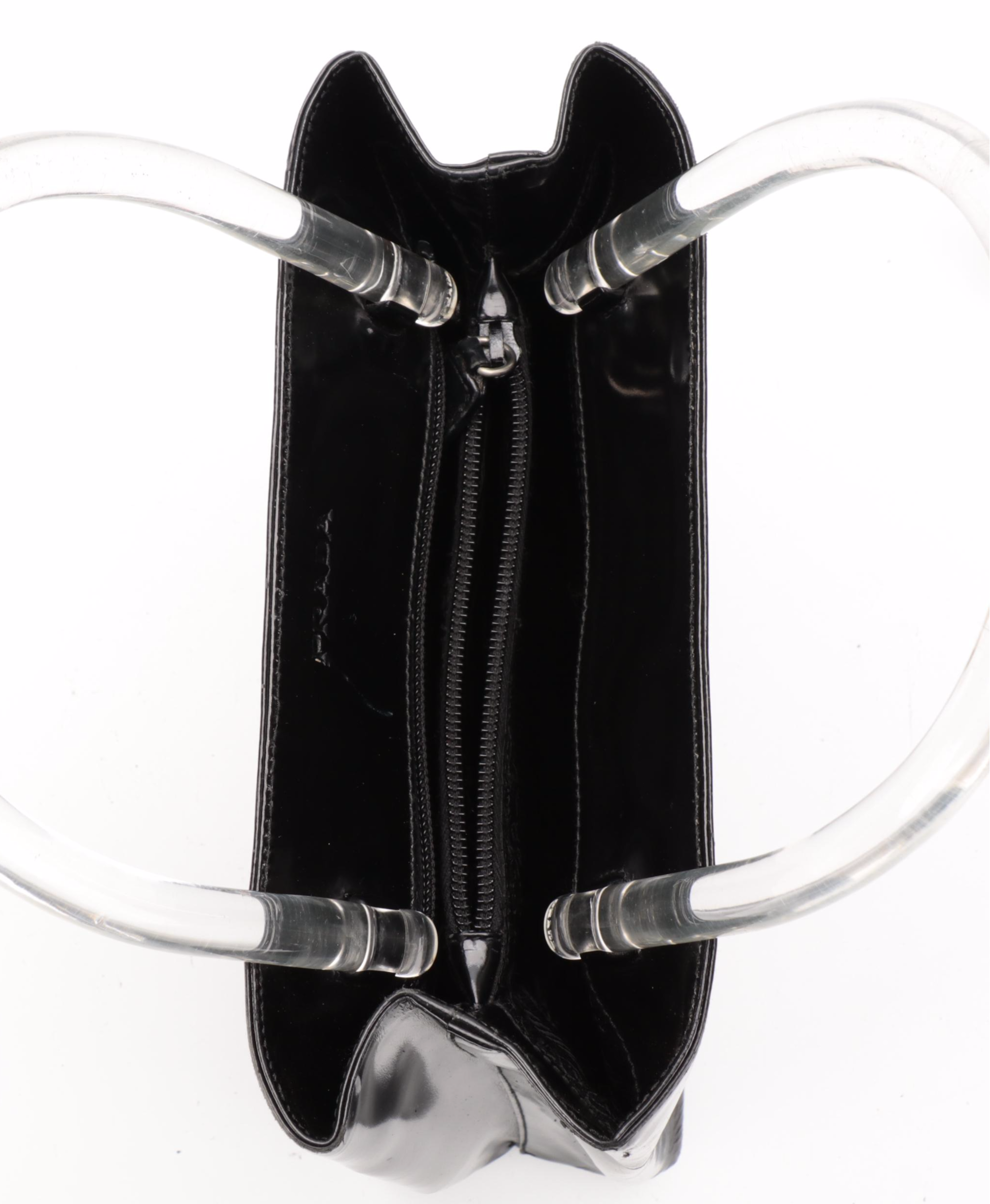 Prada Black Spazzolato Leather Handbag with Transparent Acrylic Handle