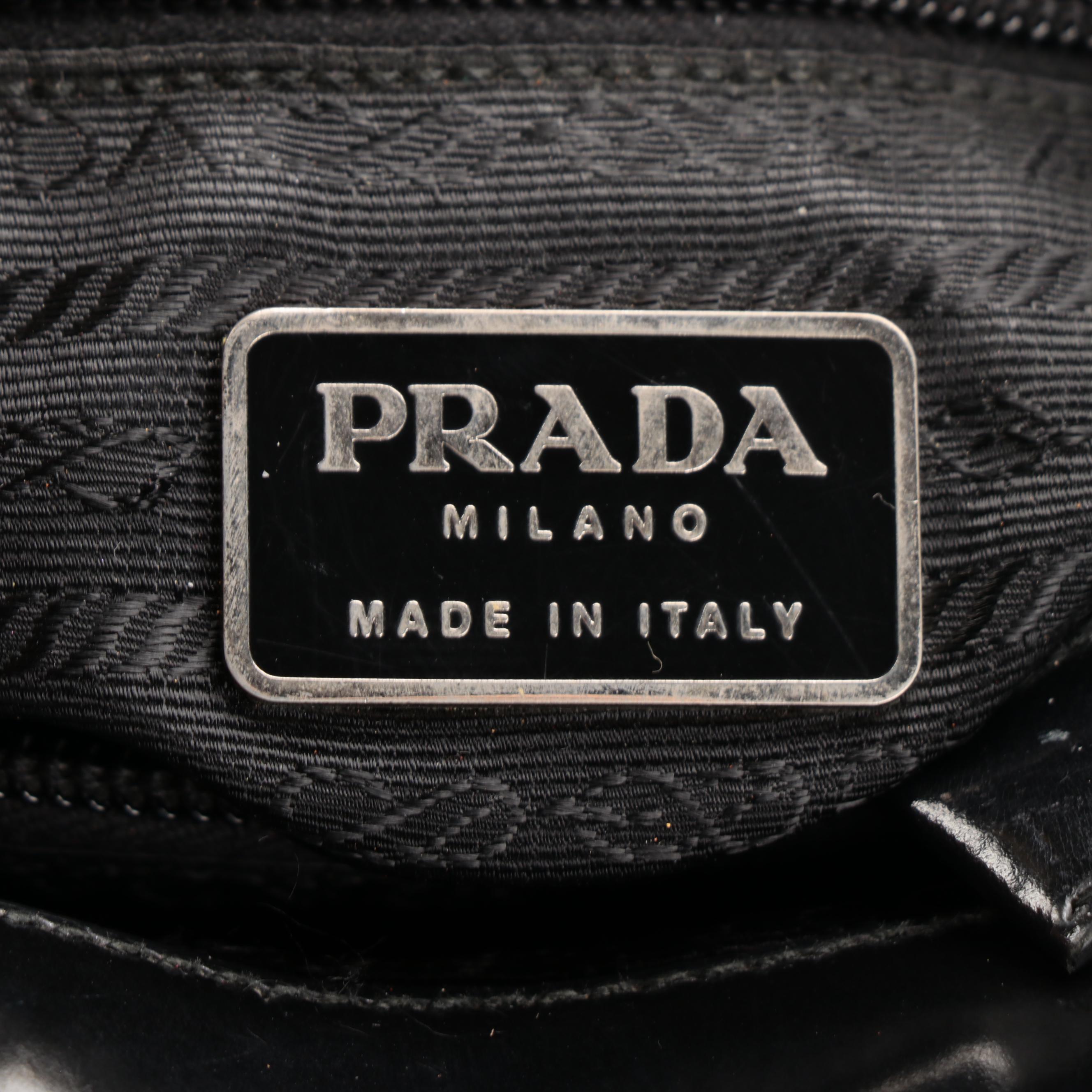 Prada Black Spazzolato Leather Handbag with Transparent Acrylic Handle