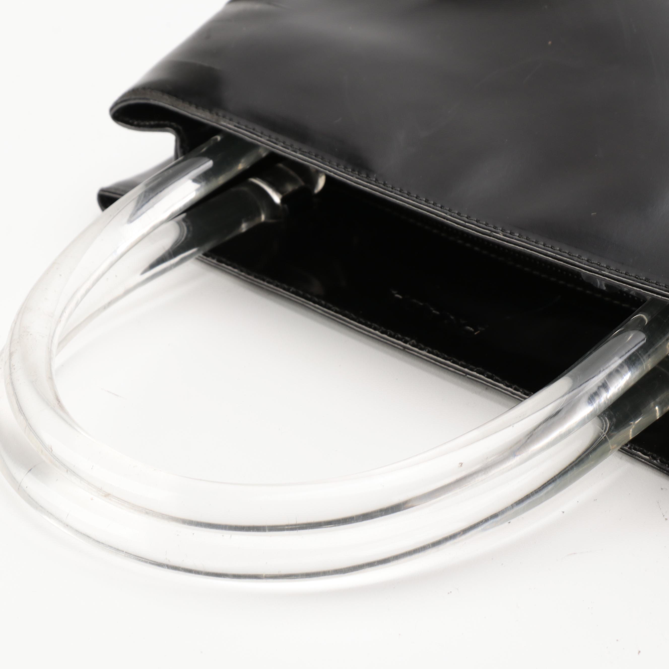 Prada Black Spazzolato Leather Handbag with Transparent Acrylic Handle