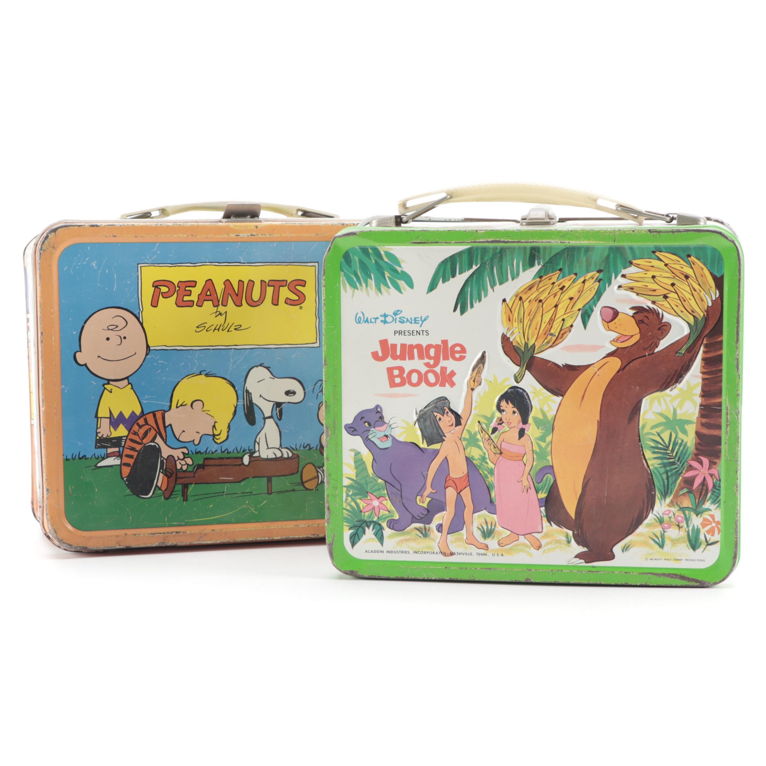 Peanuts and Jungle Book Metal Lunchboxes, 1960s
