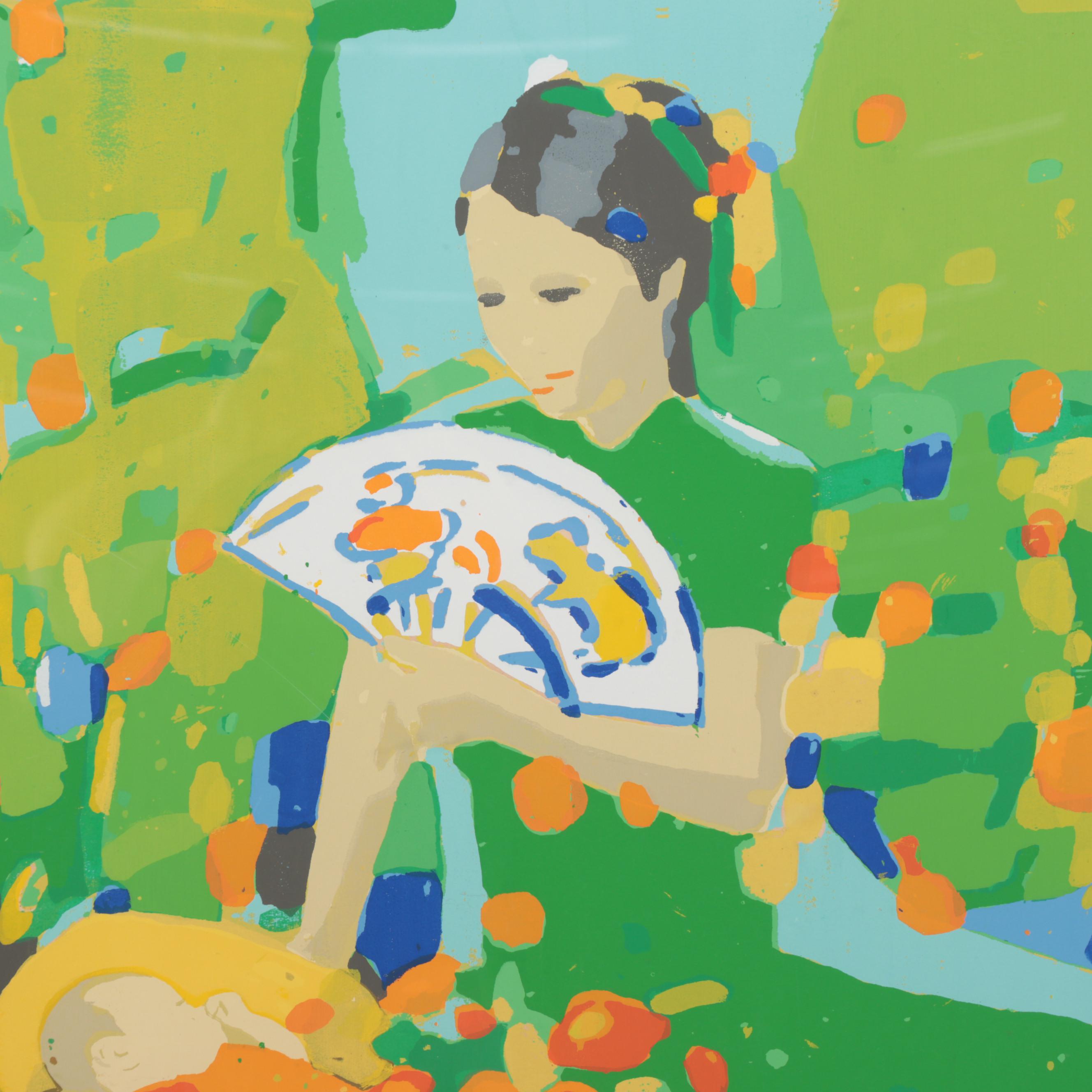 Pang Jen Serigraph of Mother and Child, Late 20th Century