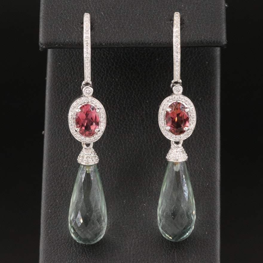 18K Tourmaline, Prasiolite and Diamond Earrings