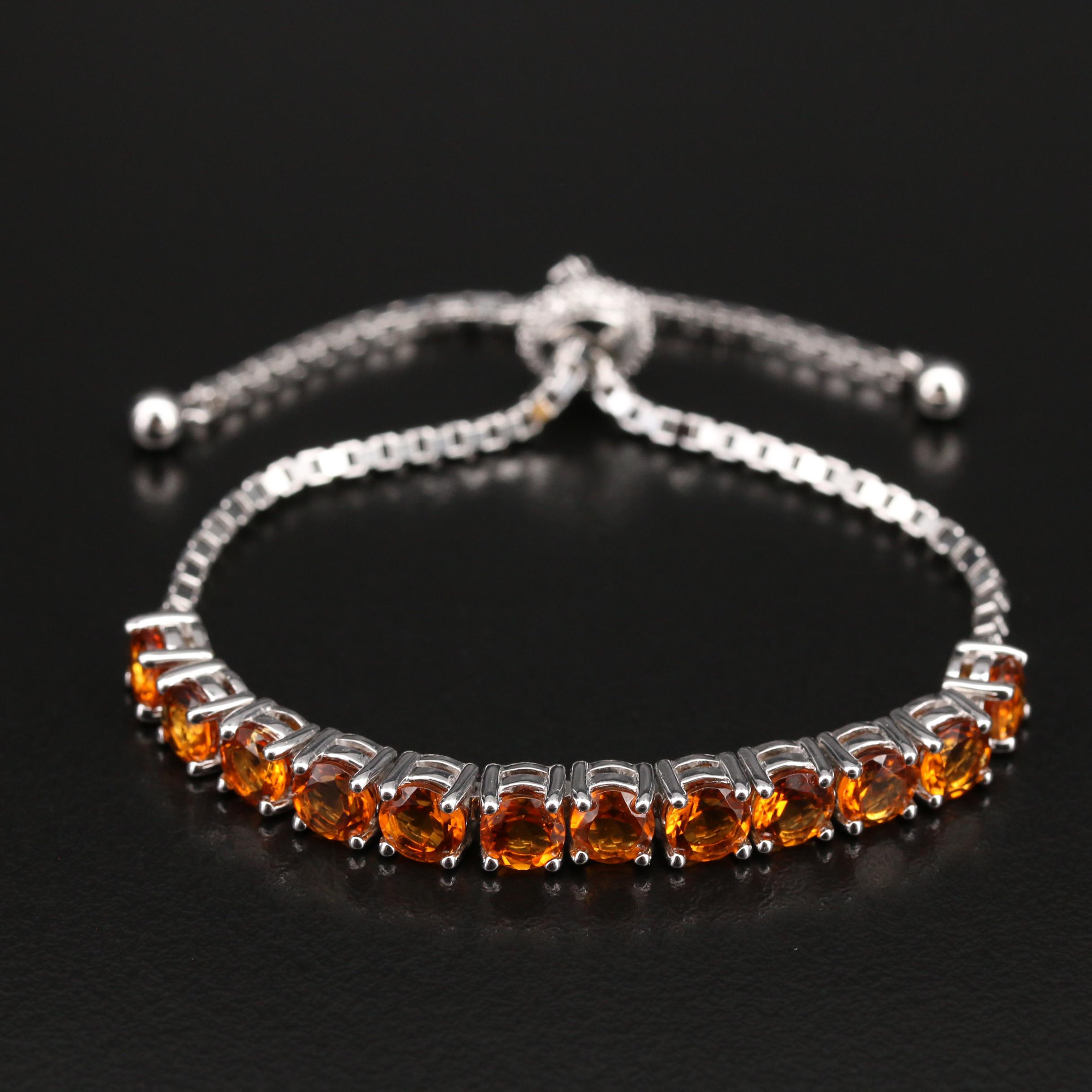 Sterling Citrine Bolo Bracelet with Diamond Clasp