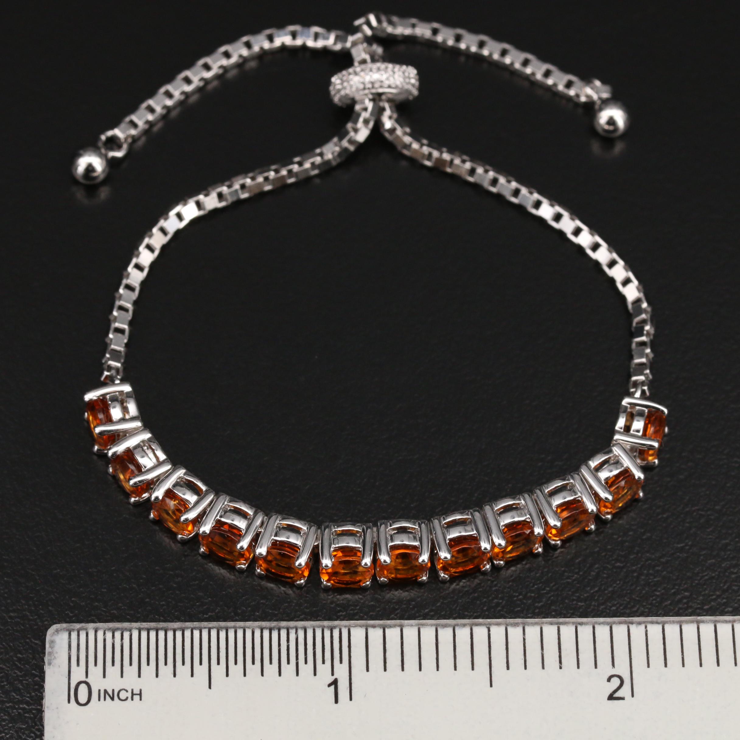 Sterling Citrine Bolo Bracelet with Diamond Clasp
